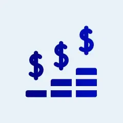 Icon of a progressively larger dollar signs above increasing bar graphs.
