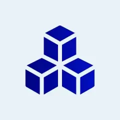 Icon of three stacked blue cubes symbolising blockchain