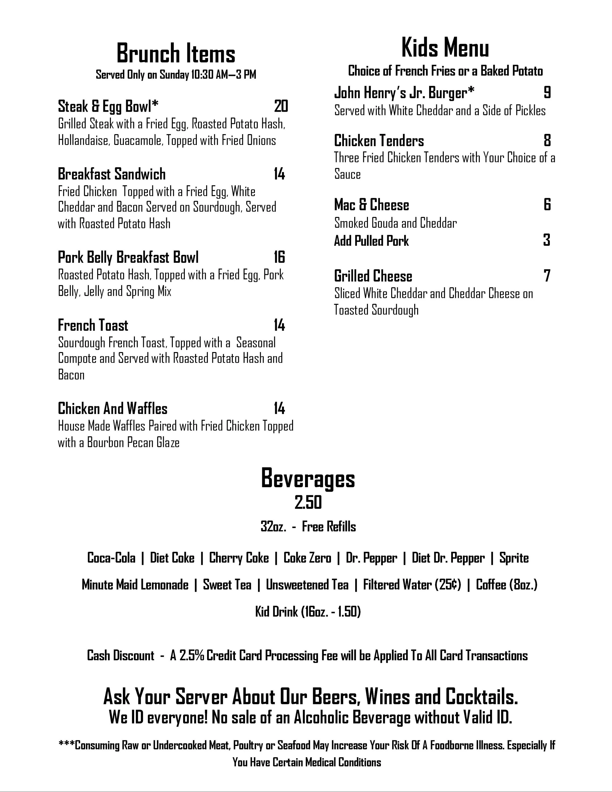 Menu &mdash; John Henry's Grill
