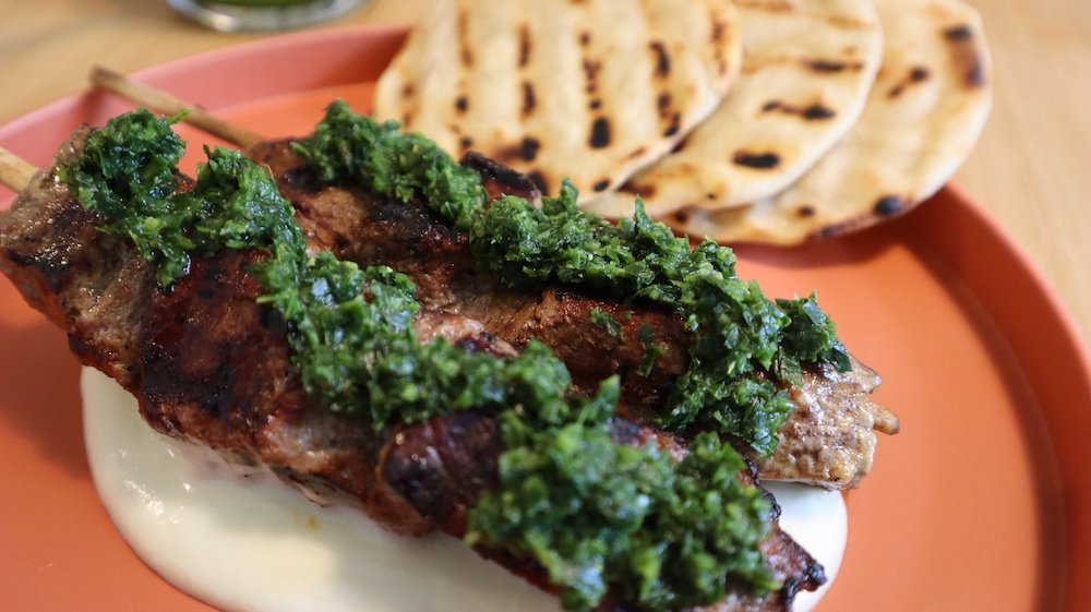 MasterChef Theo's Lamb Skewer with Green Sauce and Flatbread