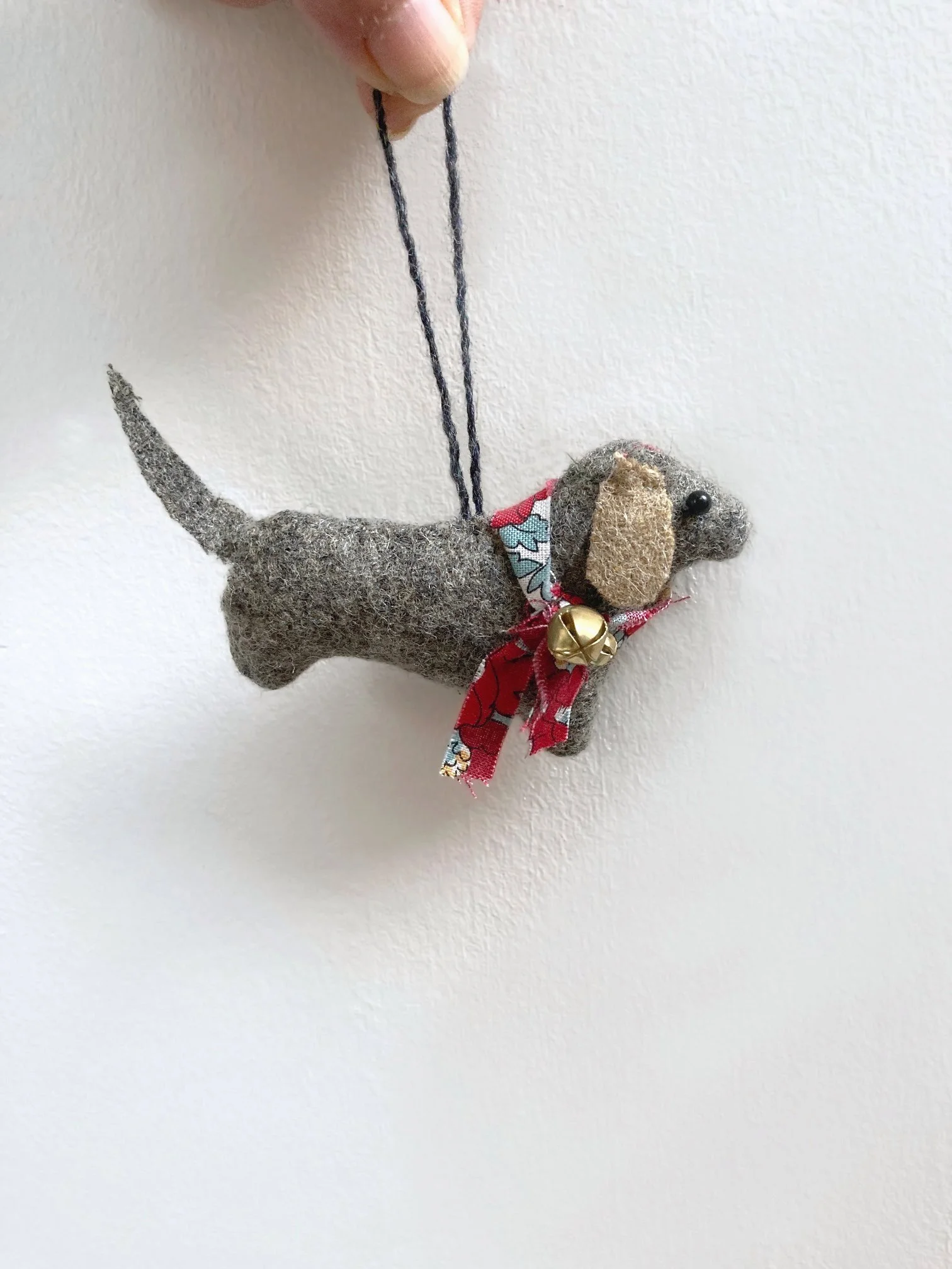 Wool and Liberty print dog tree decoration