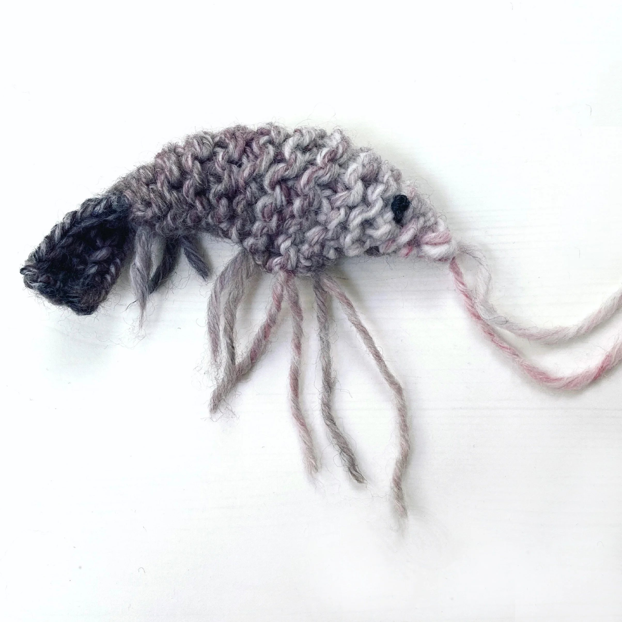 Knitted tiger prawn catnip toy