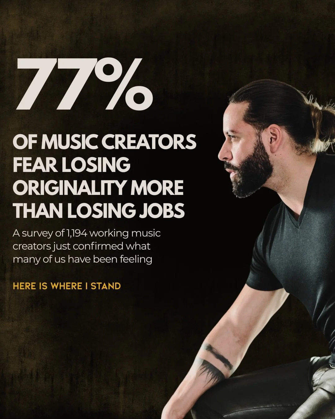 77% of producers fear AI will kill originality. I get it, but I&rsquo;m not one of them. Here&rsquo;s where I stand. New music out now. Link in bio