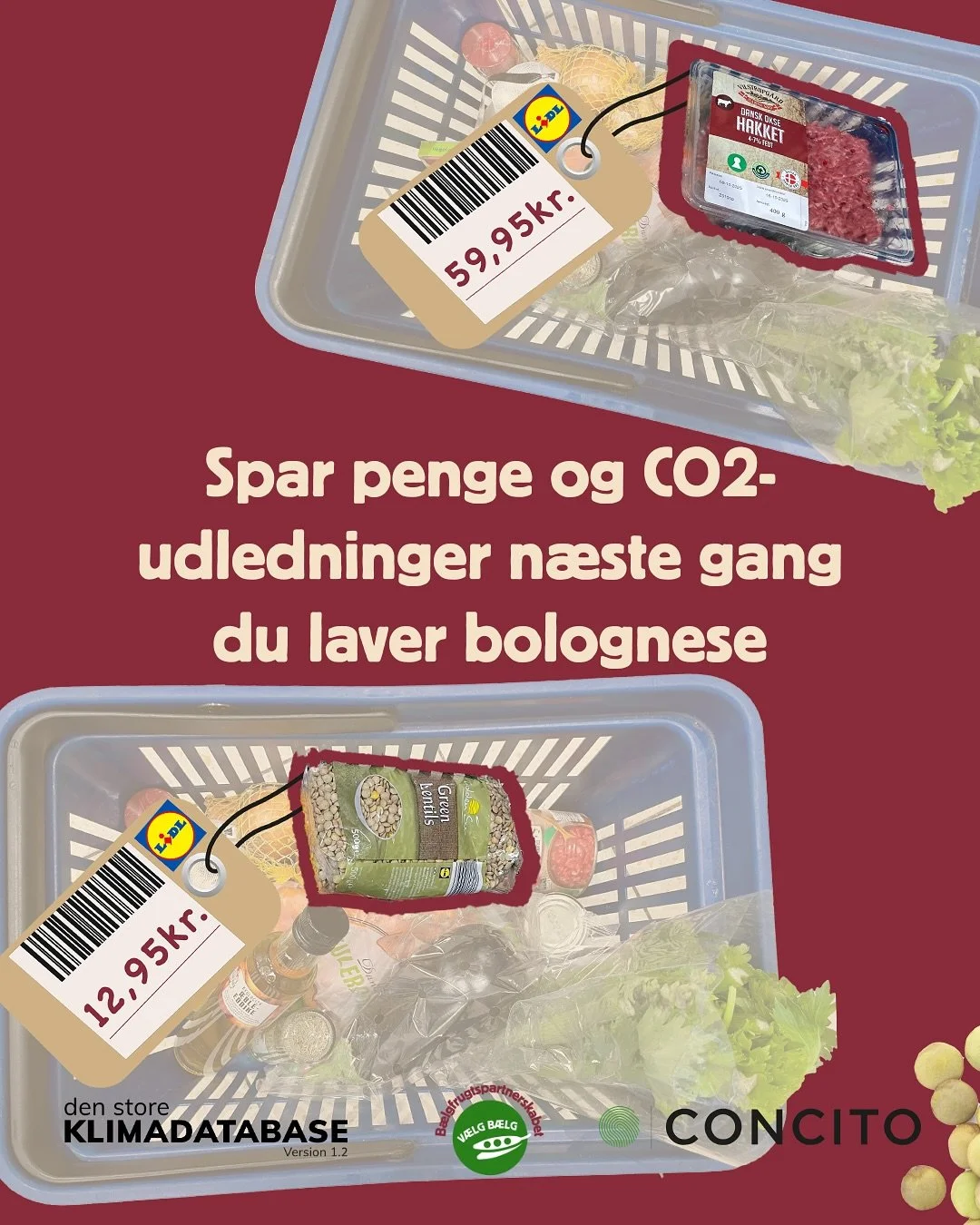 Vil du lære et tryllenummer?🪄
Næste gang du laver bolognese, så prøv at erstat kød med linser. Du vil opdage, at 150g linser kan erstatte 400g kød uden der sker en forskel i størrelsen på din afte