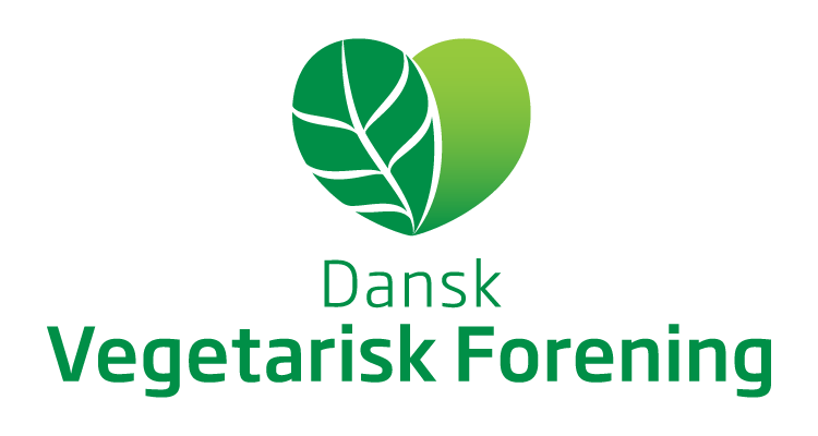 Logo for Dansk Vegetarisk Forening. 2 blade formet som et hjerte med tekst under