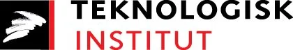 Logo af Teknologisk Institut med hvid hånd på sort baggrund og teksten i sort og rødt