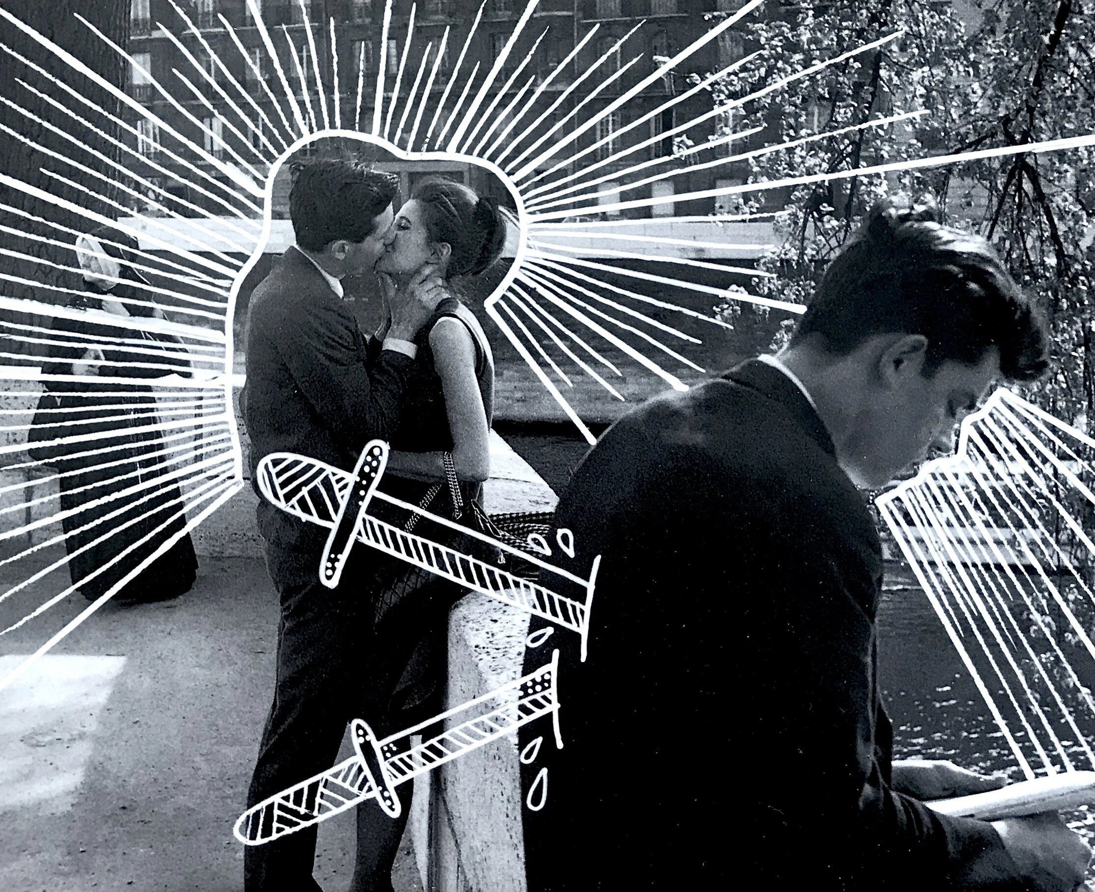 white ink on found photograph