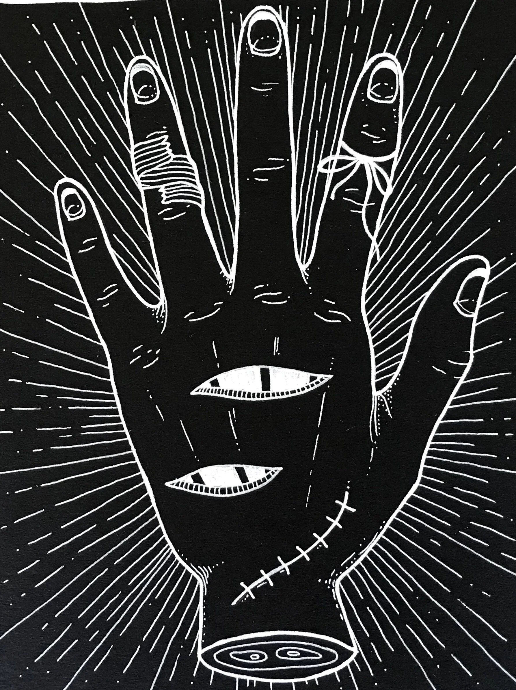 white ink on black paper