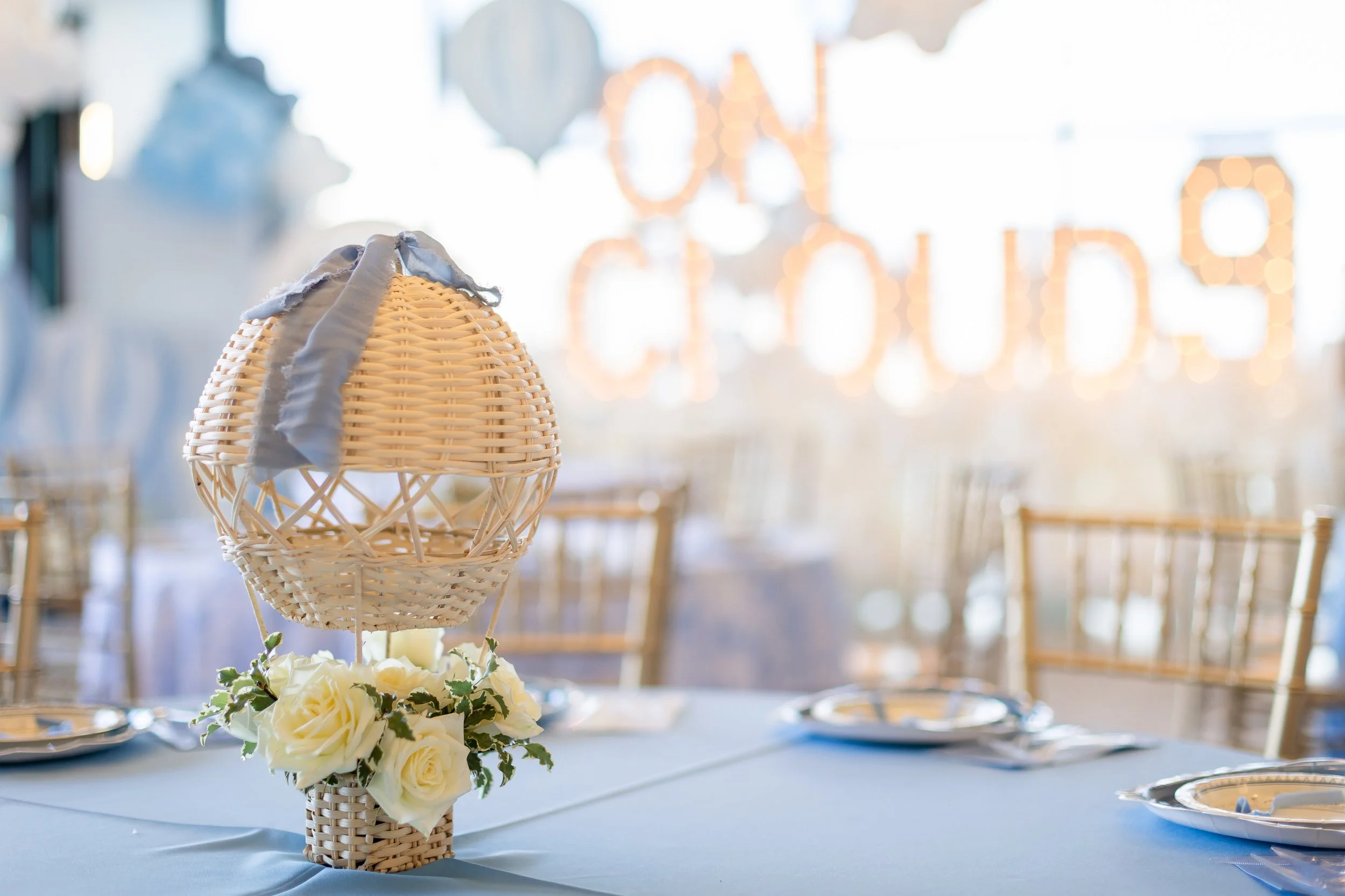 Wicker hot air balloon table centerpiece.