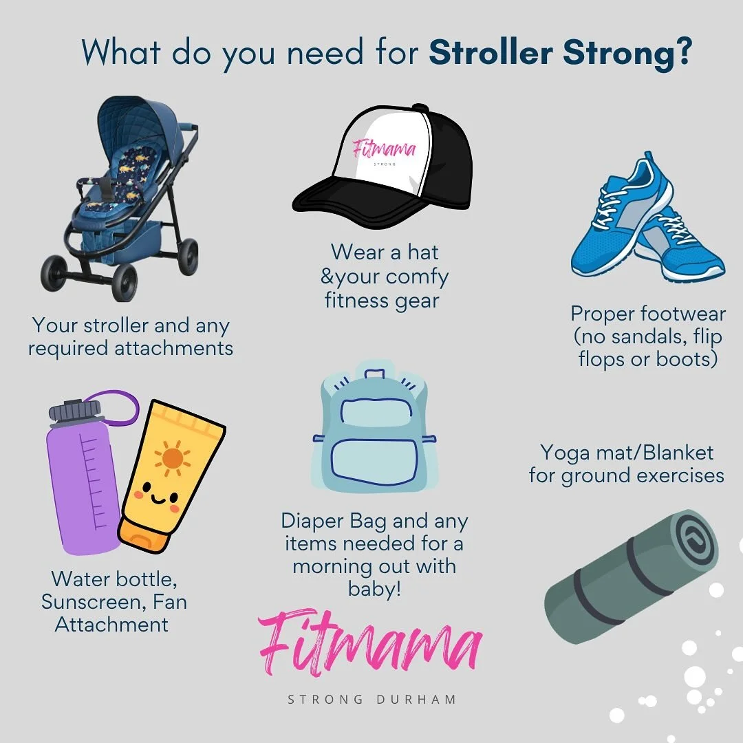 Stroller Strong Essentials&hellip;.

✅ A sturdy stroller, a baby carrier is a great extra to pack. Trust me 😉 

✅ Gear for exercising outdoors (hats, sunscreen, proper footwear and layers)
 
✅ Blanket or towel for any ground exercises

✅ Water, gott