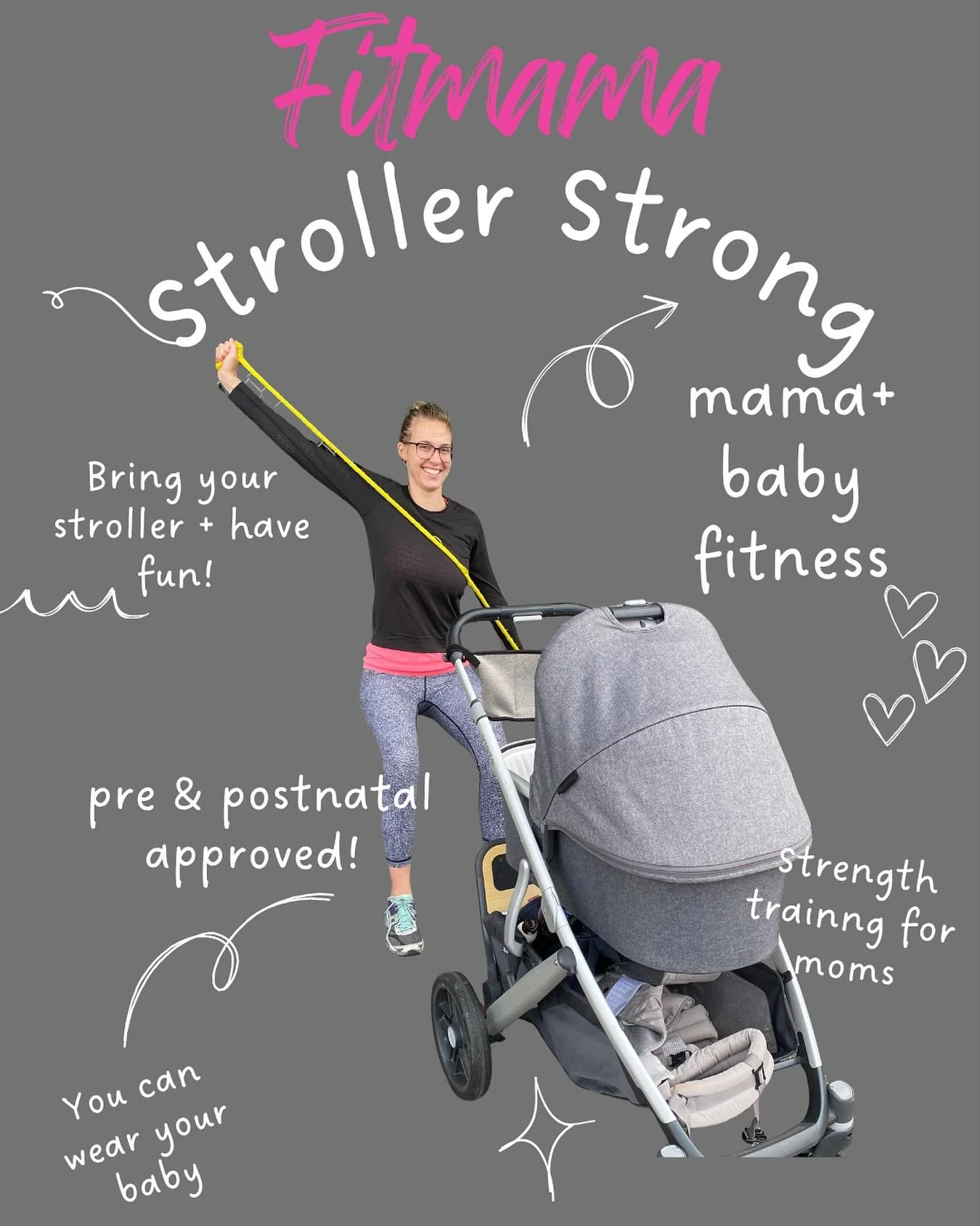 Strollers + Mamas +Babies = Fun, Fitness and Friends!

Stroller Strong is our signature full-body workout designed for mamas. No need to worry about child care, your little one is along for the ride! Expect strength, cardio, core and pelvic floor reh