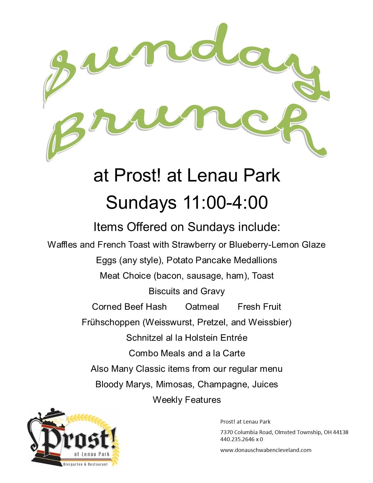 Prost! Sunday Brunch 11am-4pm