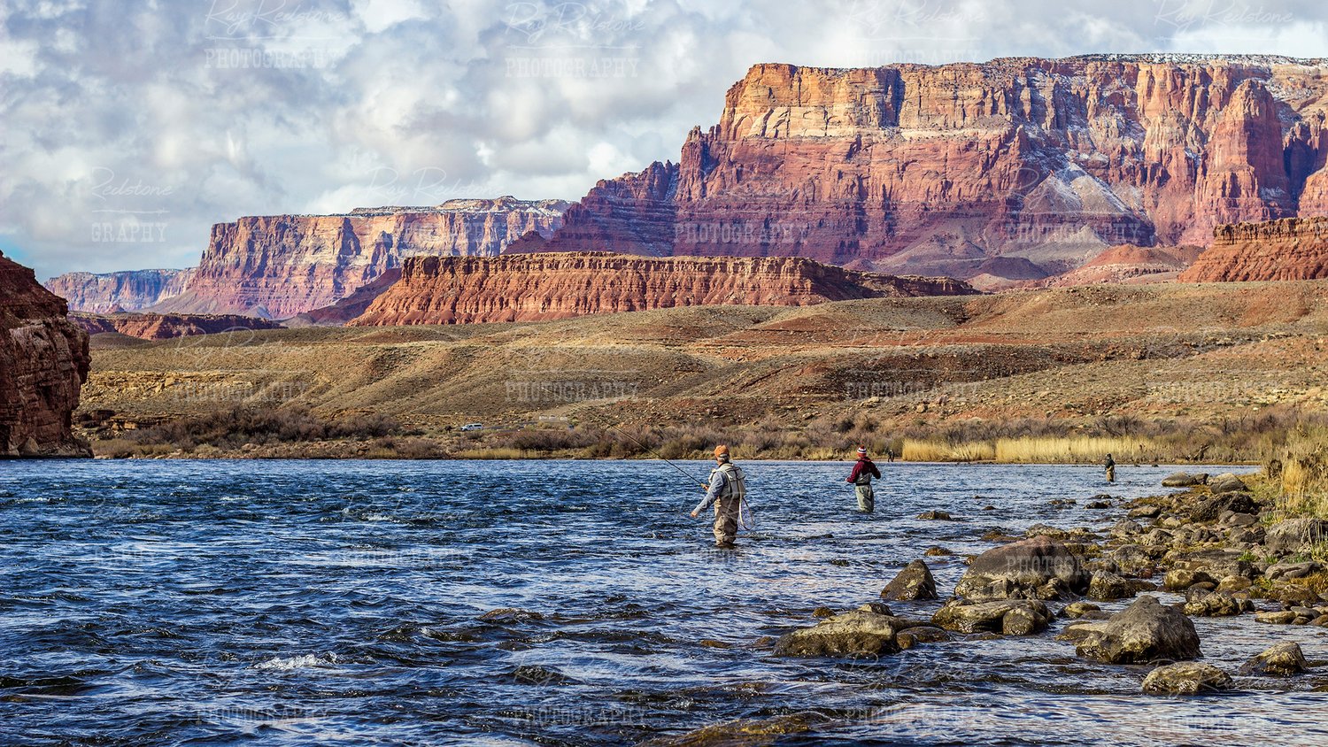 Group Of Anglers Fly Fishing On The Colorado River Lees Ferry, AZ