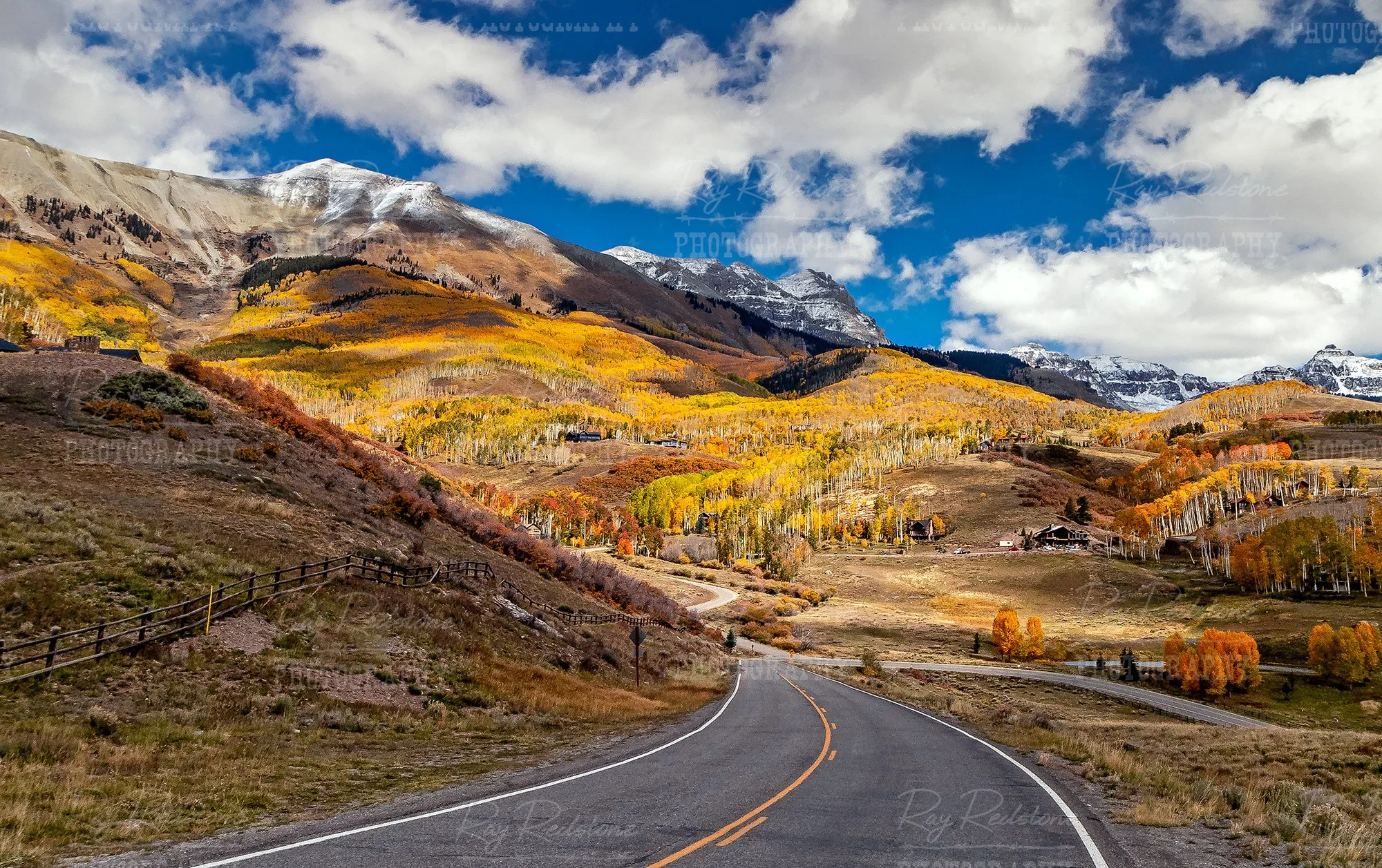 Fall Colors Line A Winding Mountain Road Near Telluride CO