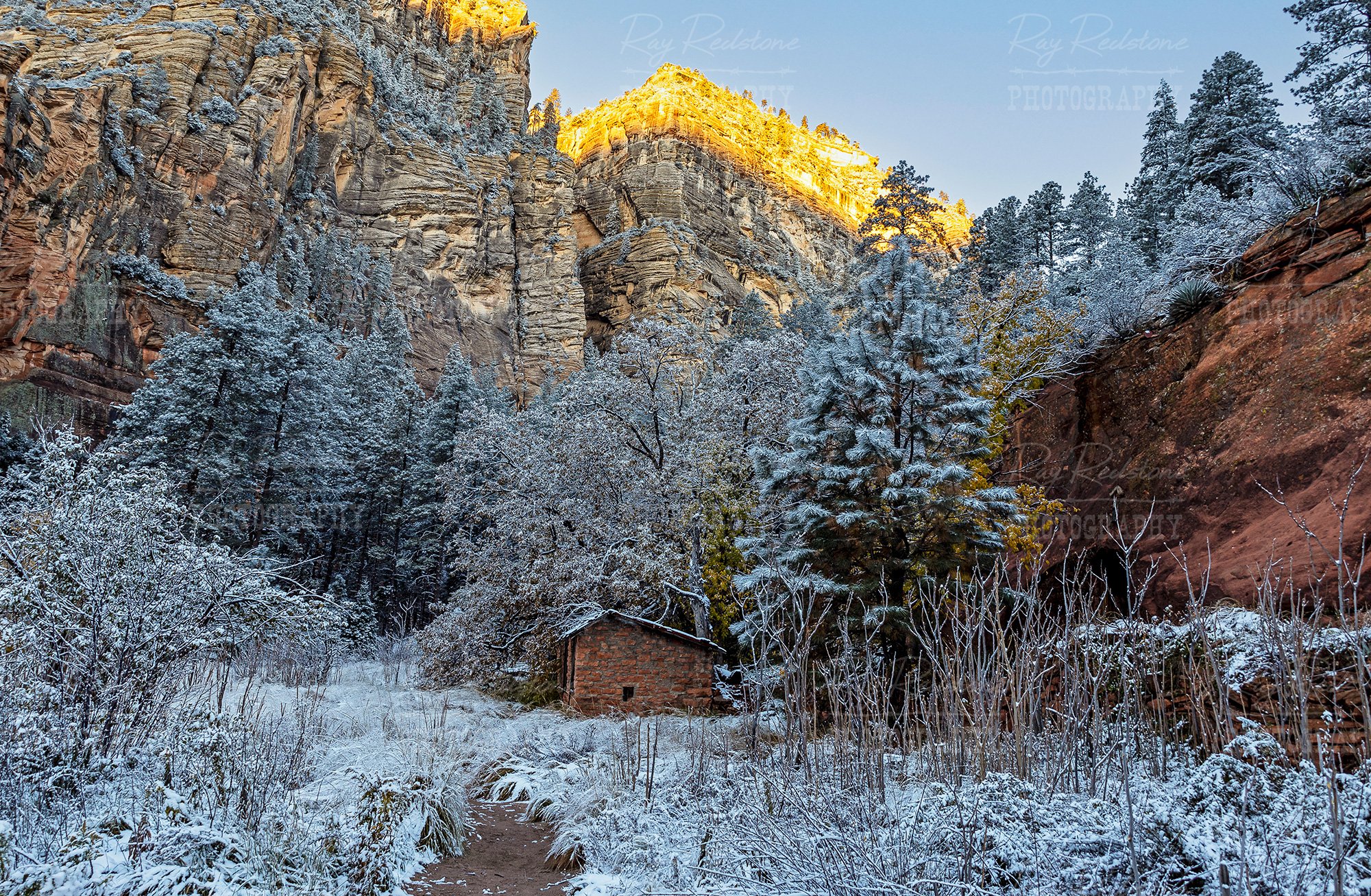 Snow Covered Historic Old West Building In Oak Creek Canyon