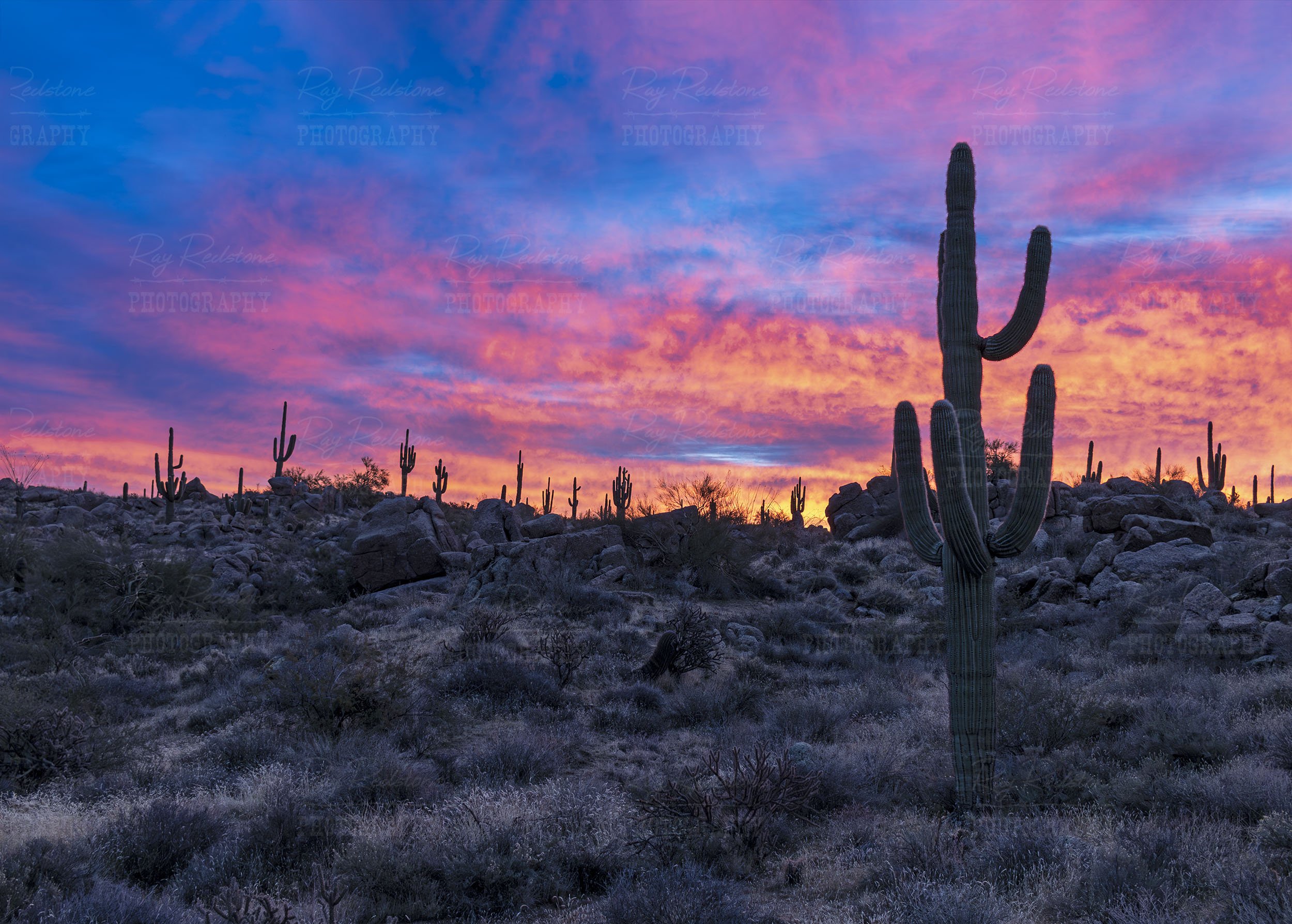 Burning Sky Desert Sunrise Landscape