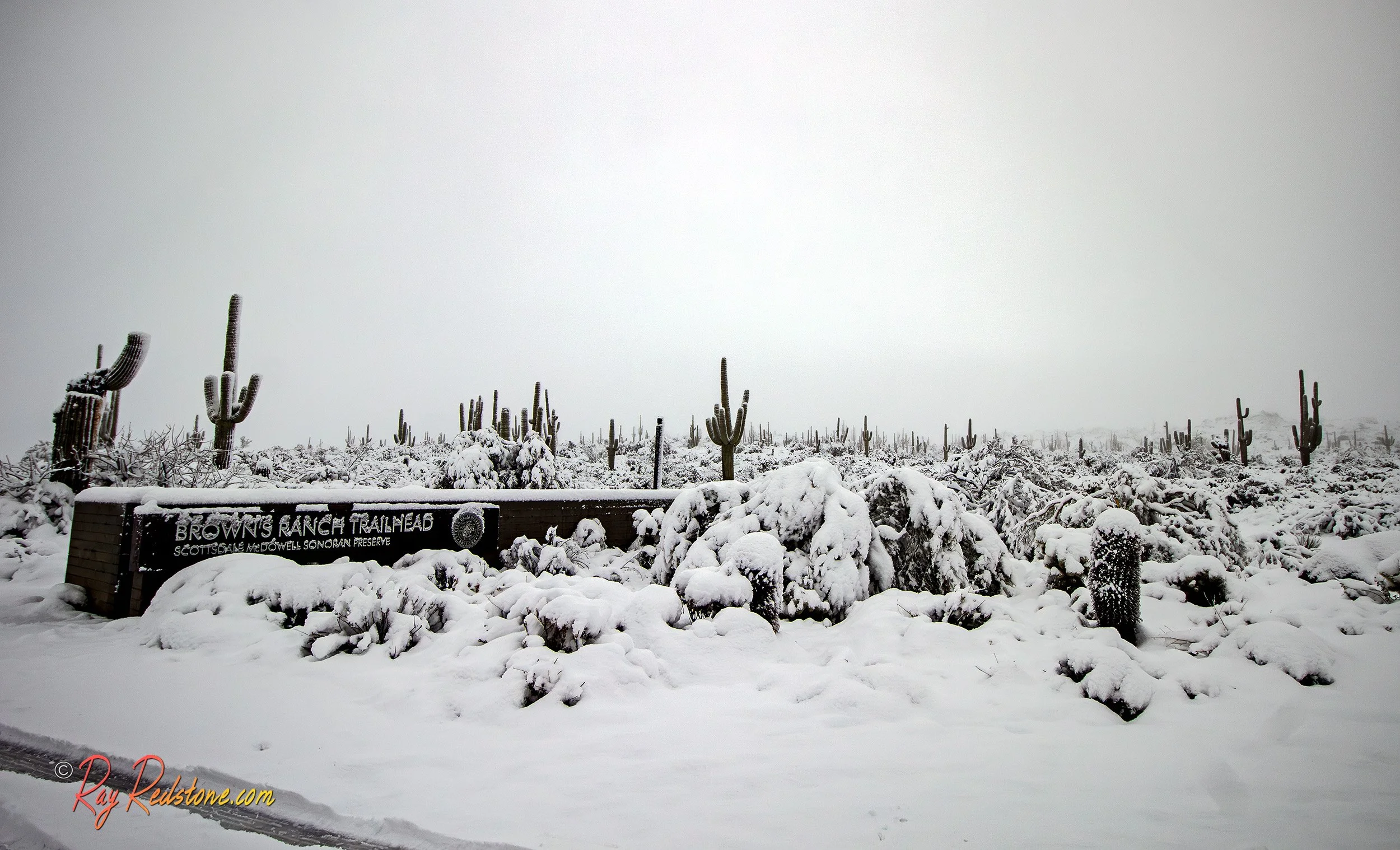 Entrance Of Browns Ranch Trailhead Covered With Snow Scottsdale AZ