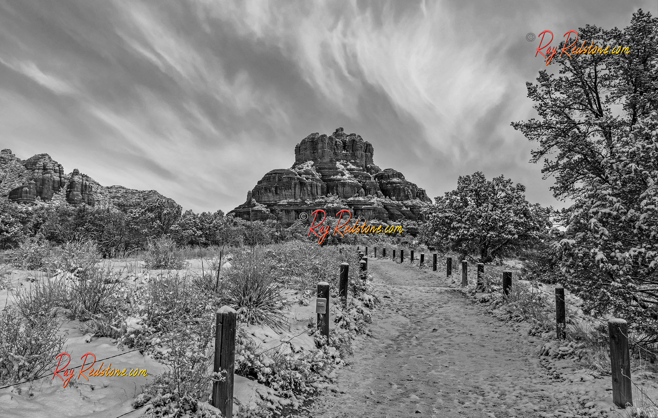 Black & White Image Bell Rock Trail In Sedona
