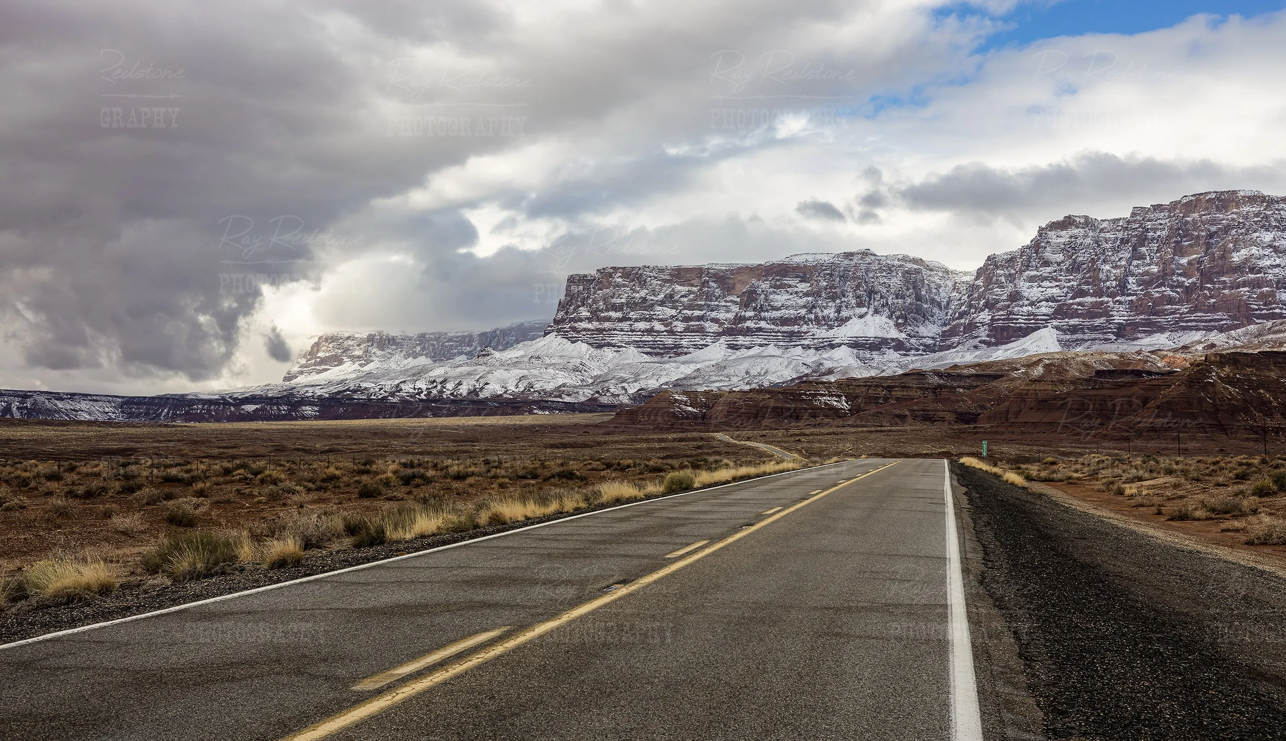 Arizona Highway 89A With Snow Dusted Vermilion Cliffs