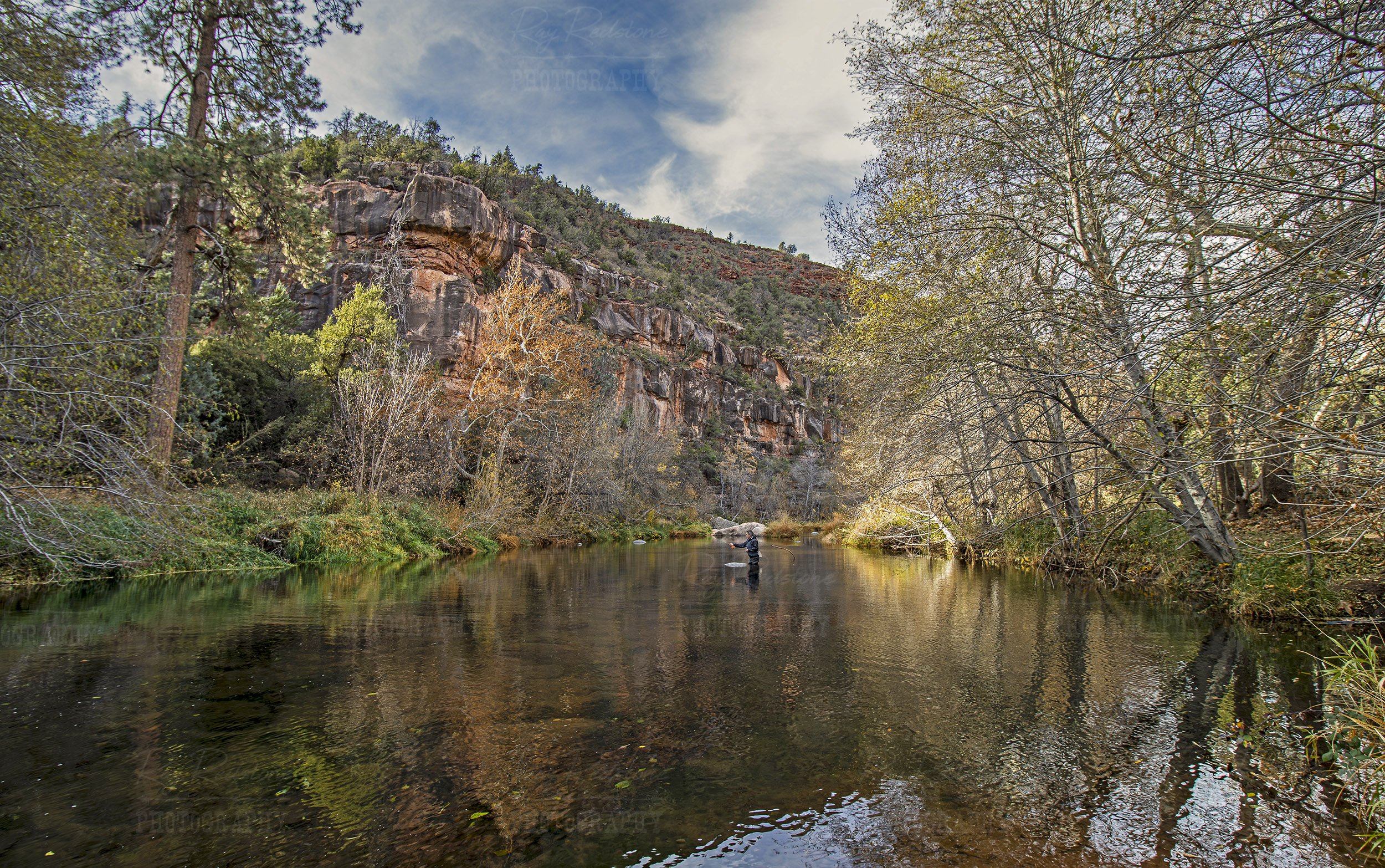 Fly Fisherman On Oak Creek In Sedona AZ