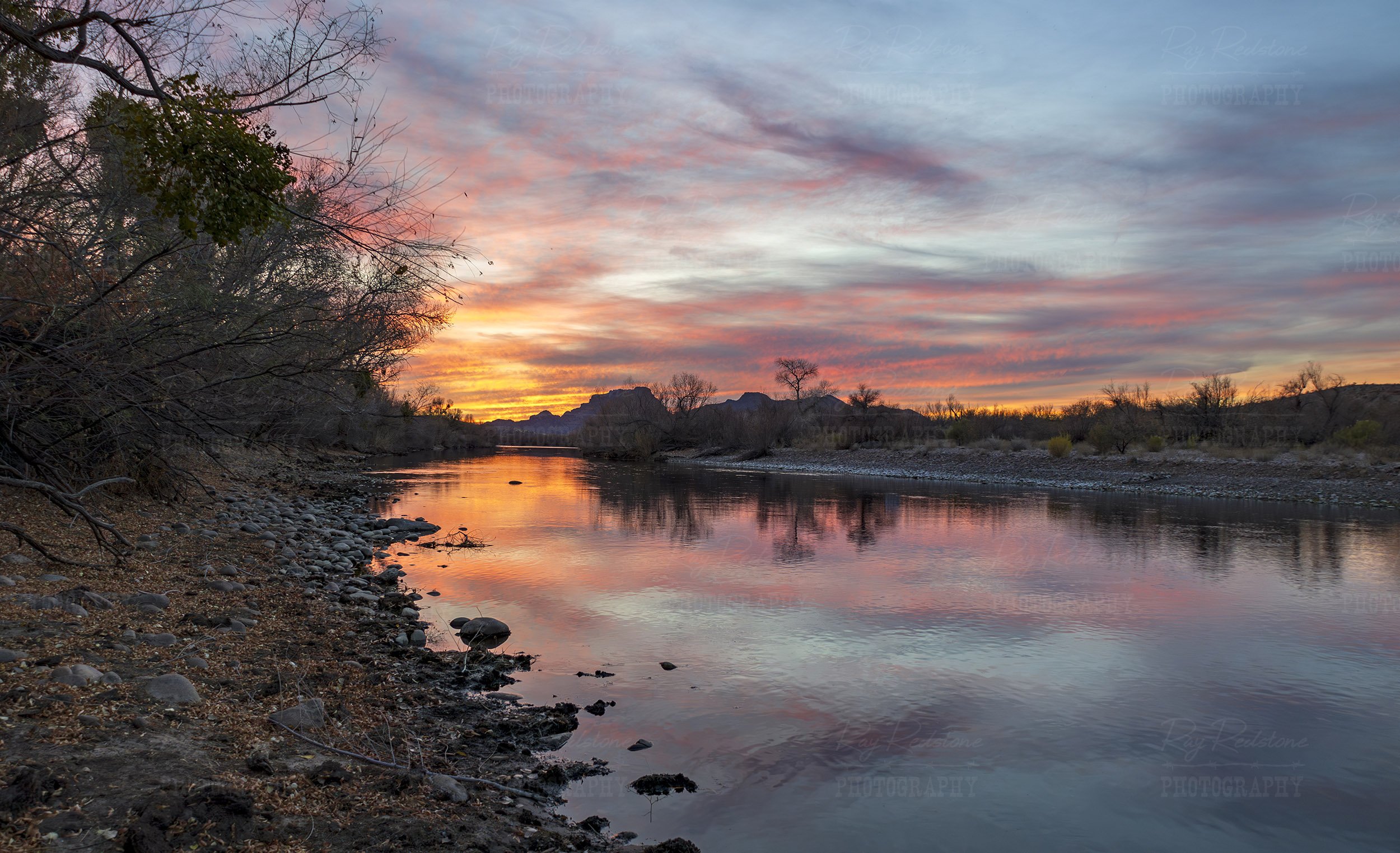Sunset reflections on the Salt River in Arizona