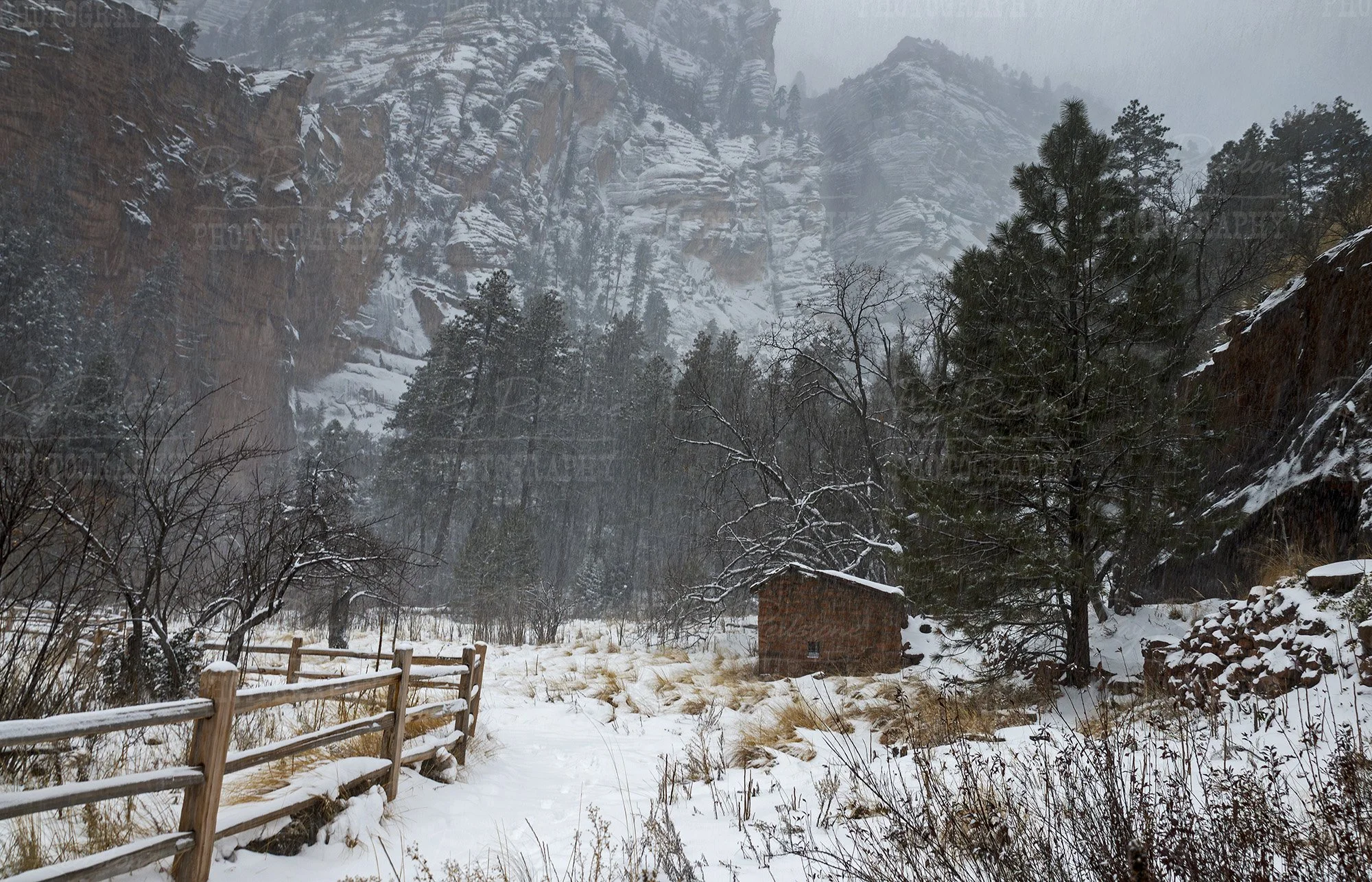 Sedona Snow Storm With Historic Building