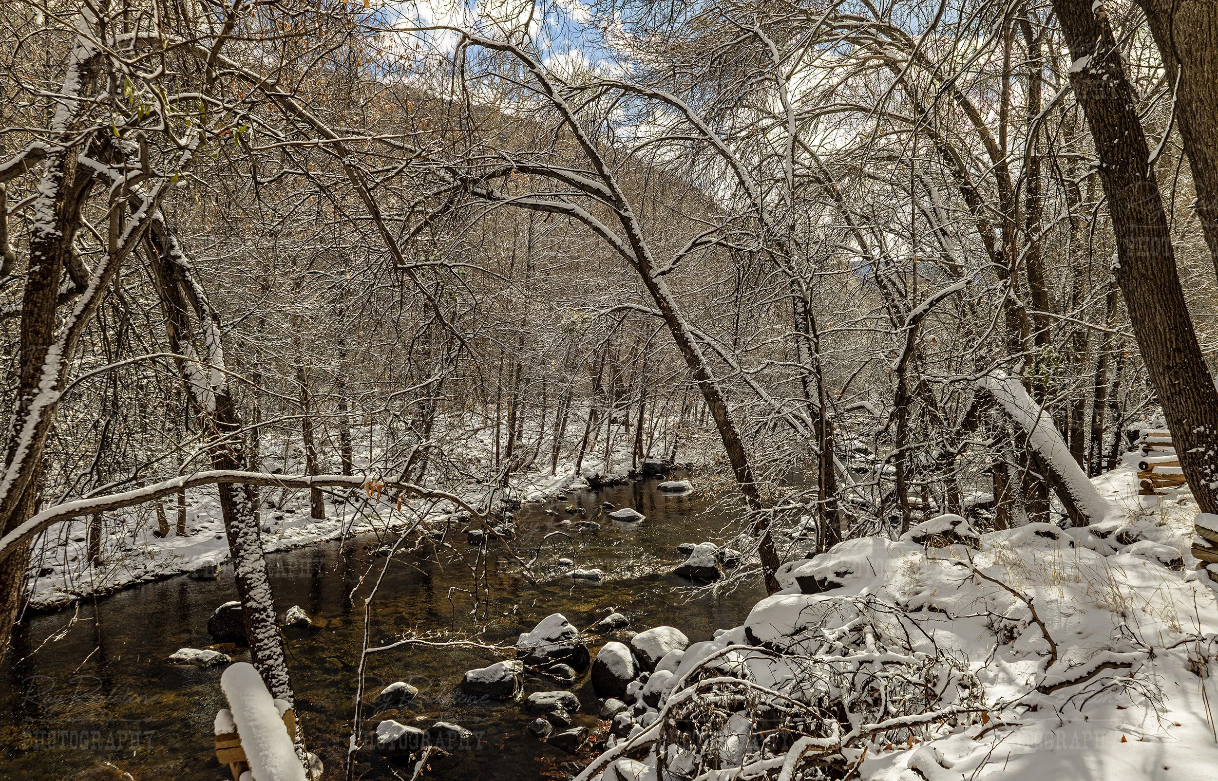 Snow Covered Oak Creek In Sedona AZ