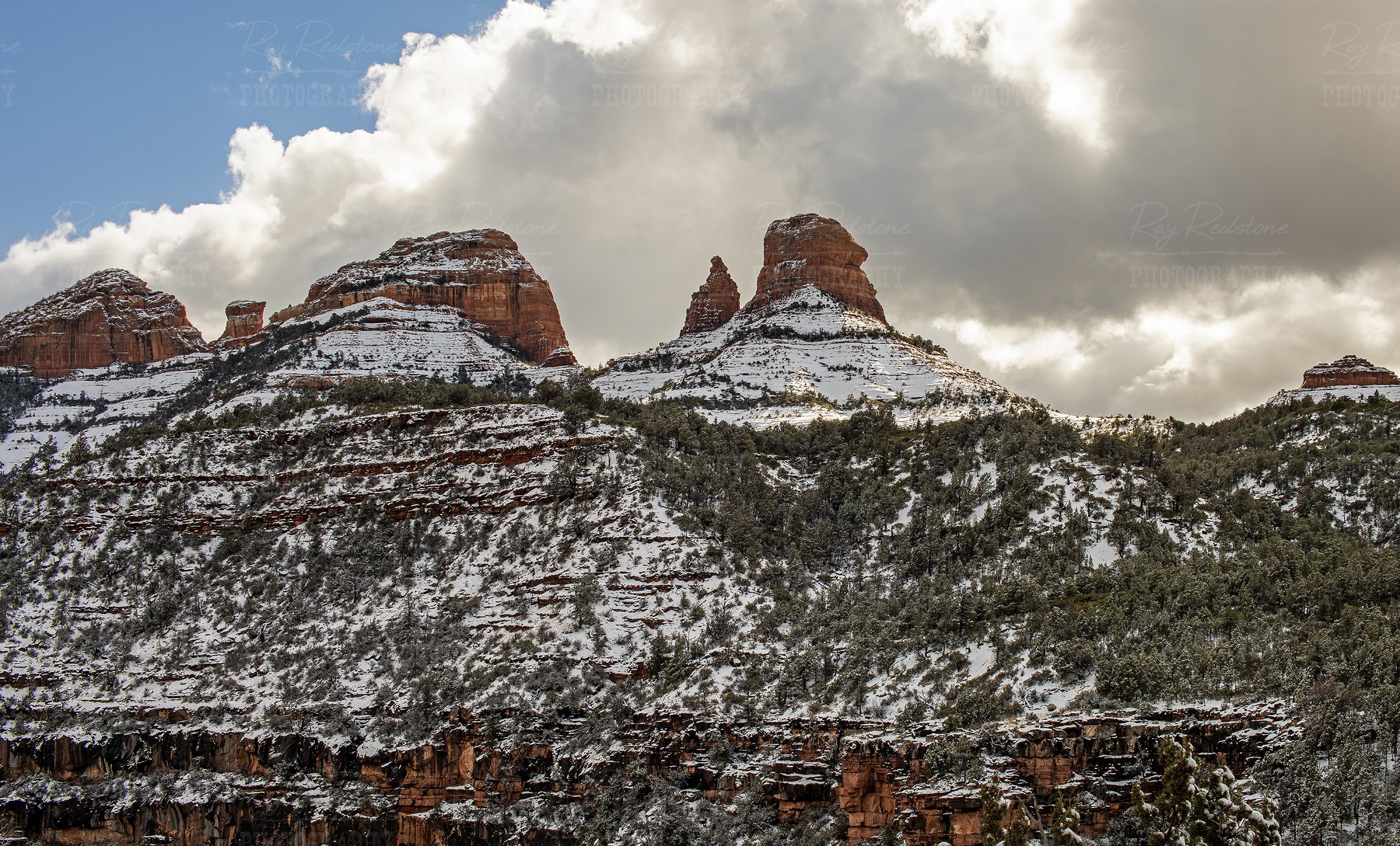 Snow Blasted Red Rock Formations In Sedona AZ