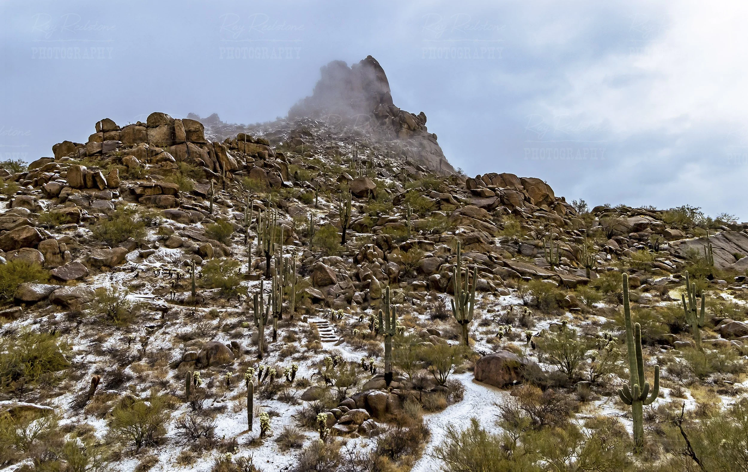 Snow Dusted Pinnacle Peak Trail In North Scottsdale AZ