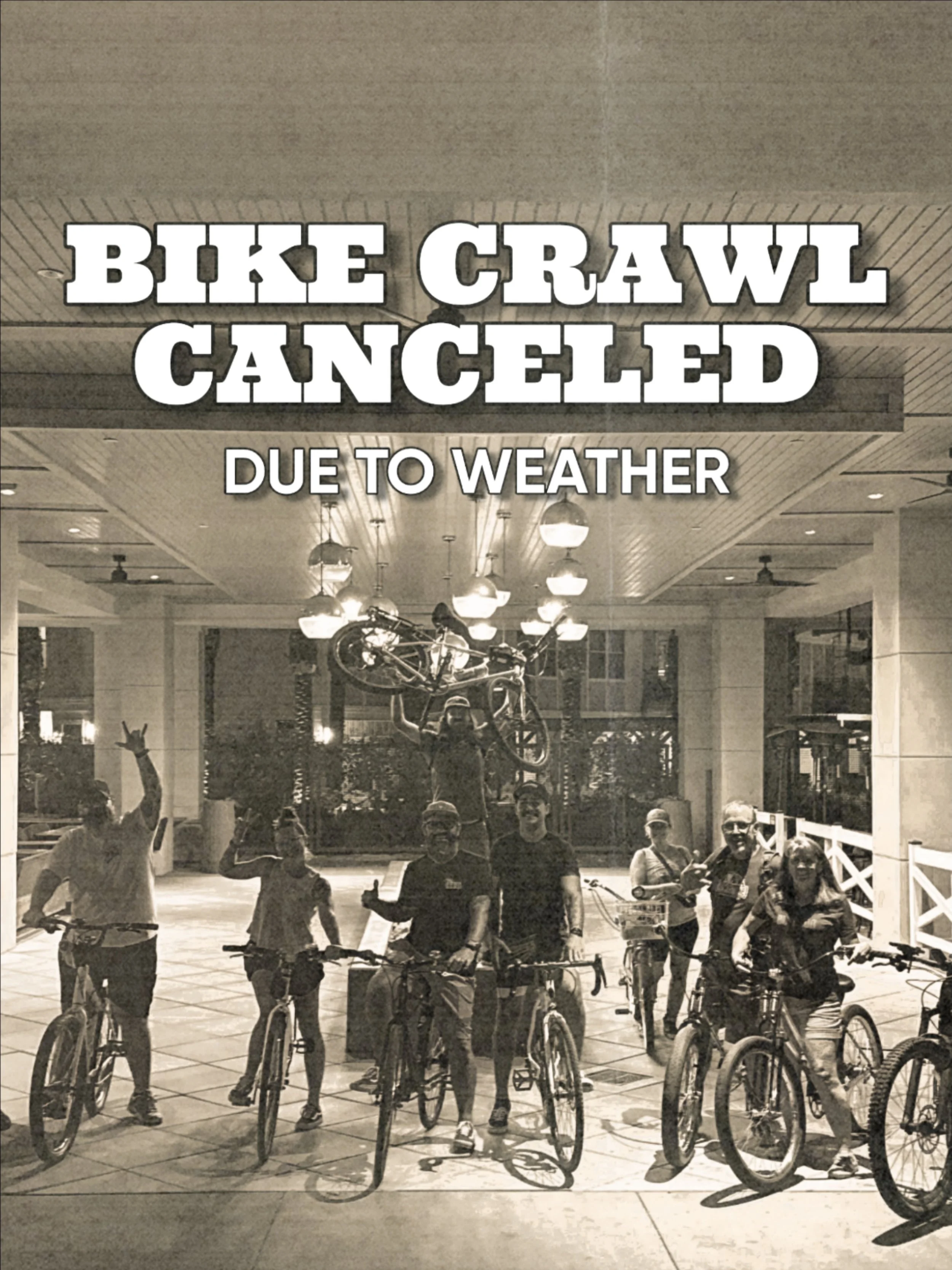 Our Bike Crawl will have to wait 🌧️

We&rsquo;re canceling tonight&rsquo;s bike crawl due to the rain. Bummer we know, but we plan to have more bike crawls in the near future when the weather&rsquo;s a bit nicer! Some good news, if you were planning