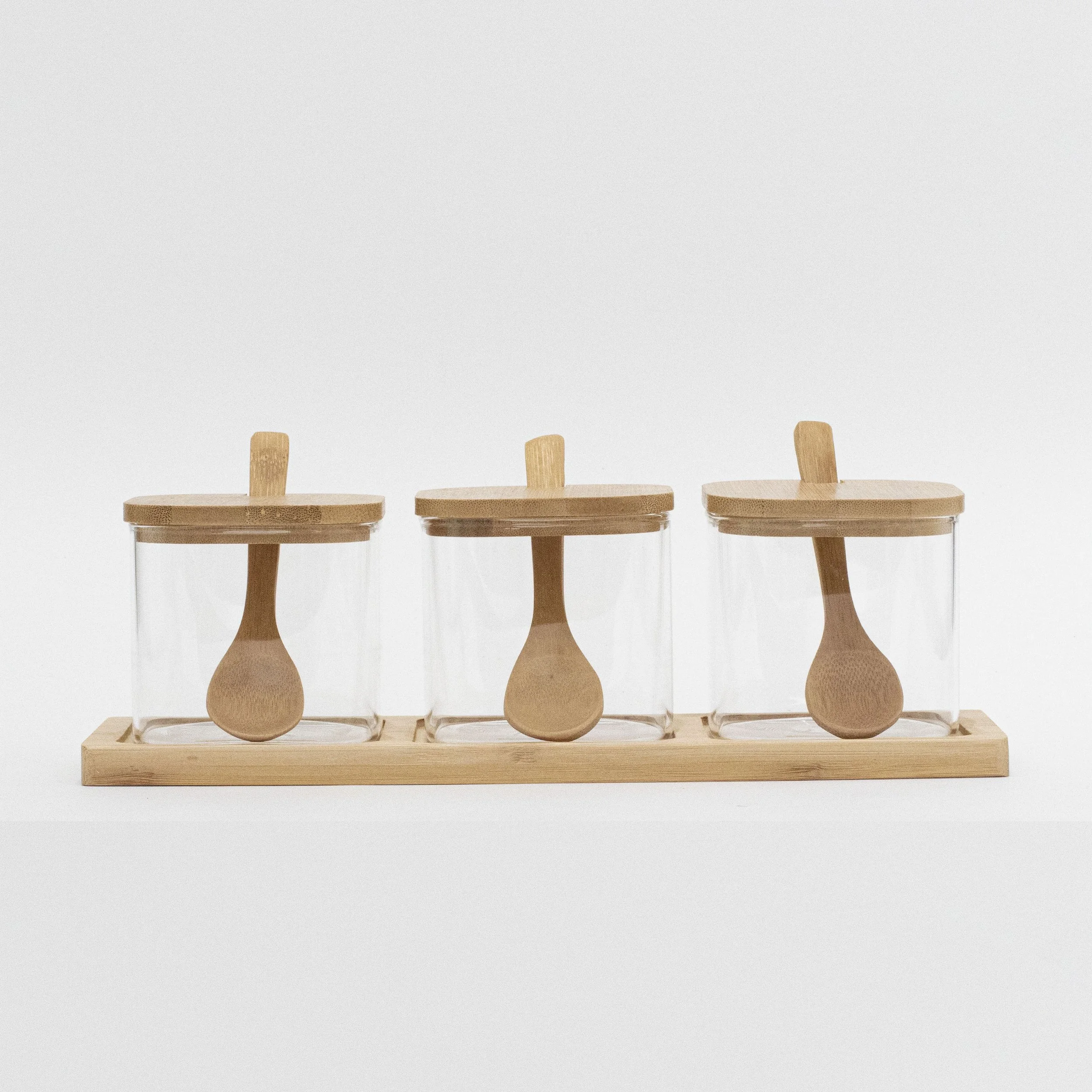 Set of 3 1400 ML Bamboo Glass Pantry Jars — LITTLE CRAFTS LONDON