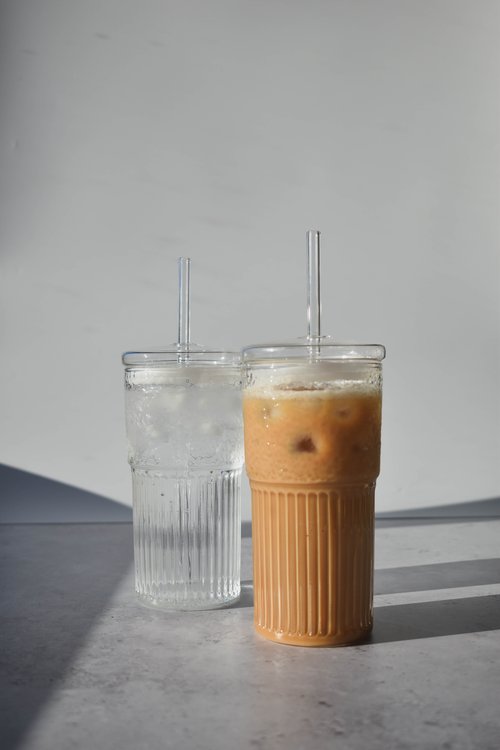 Ribbed Glass Coffee Cup With Straw — LITTLE CRAFTS LONDON