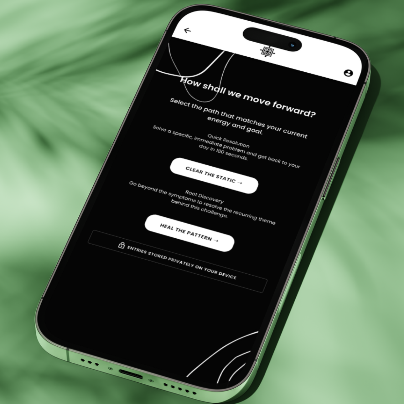 Solution Center dashboard instantly matching a user's stress level with targeted, clinical anxiety relief tools.