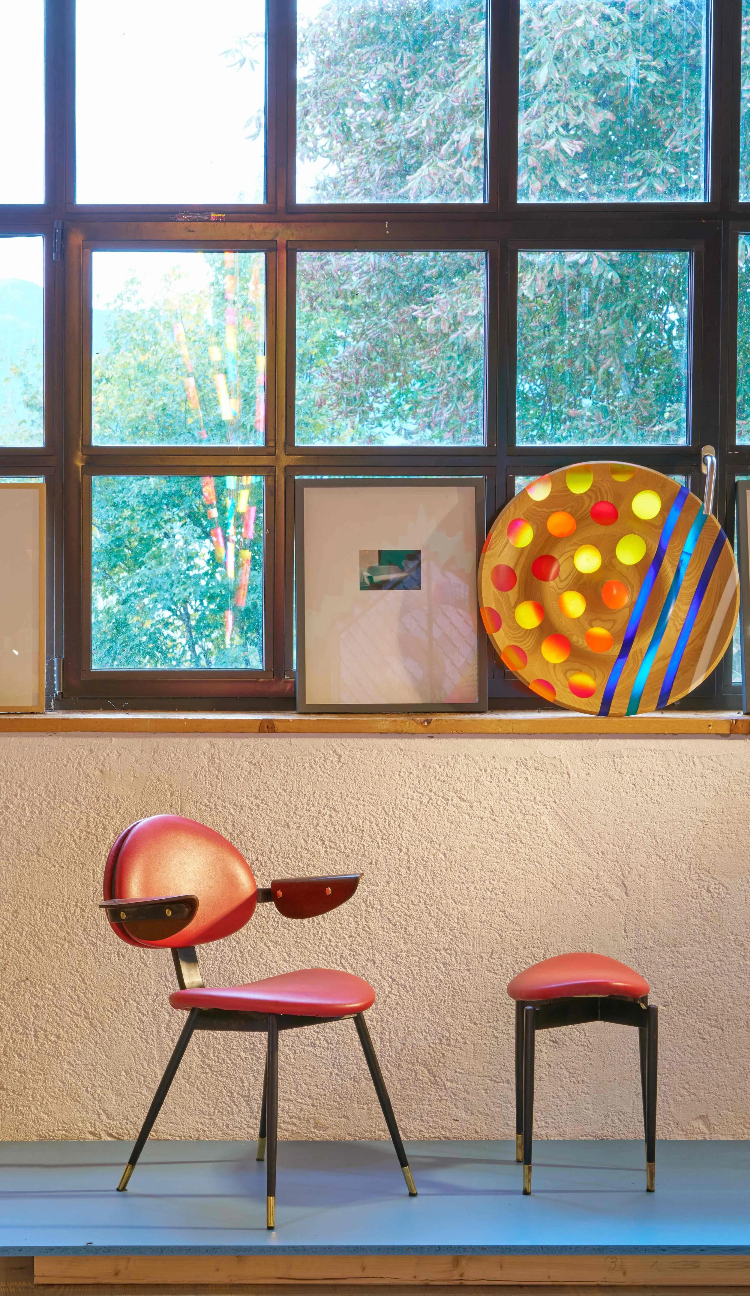 stool and chair for Sala da Ballo Carlo Mollino, 1959 & Play Bowl, 2018
