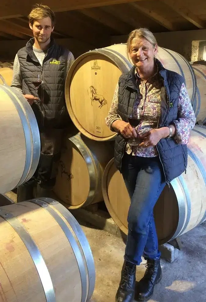 France_Bordeaux_Medoc_Pirouette_proprietor Michèle Roux with her son.jpg