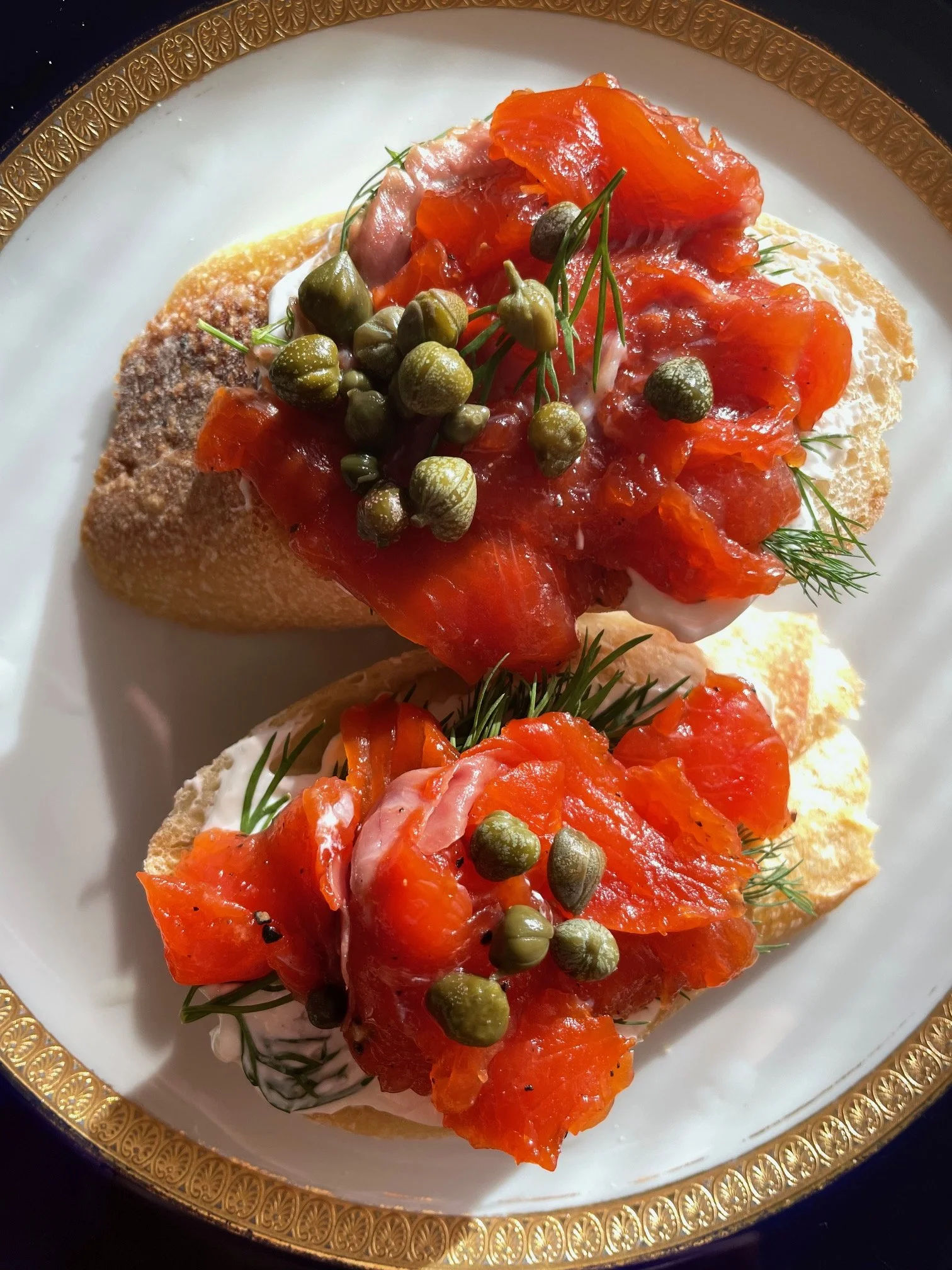 Greg Vouros_gravlox over creme fraiche, baguette, fresh dill, capers.jpeg