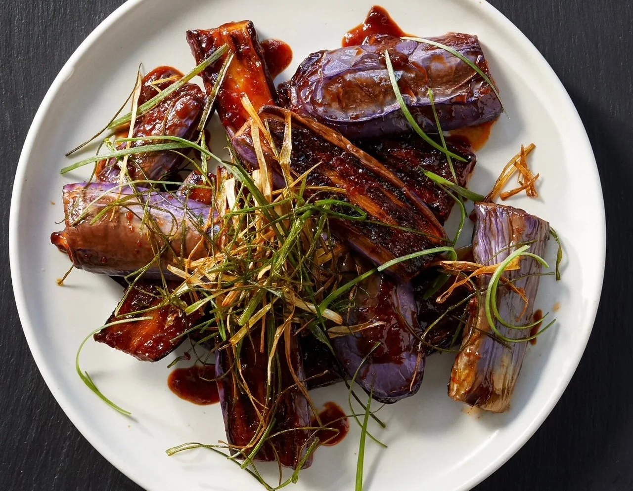 Greg Vouros_Gochujang-glazed eggplant with fried scallions.JPEG