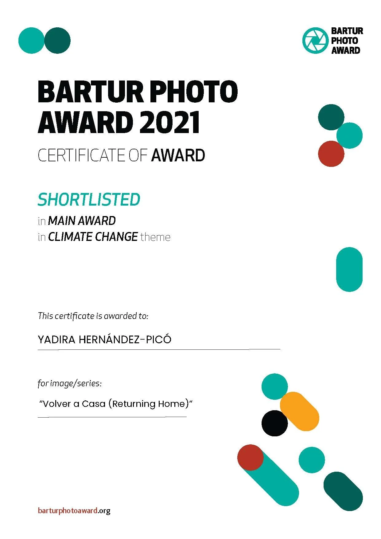 Certificate BarTur Photo Award Climate Change 2021