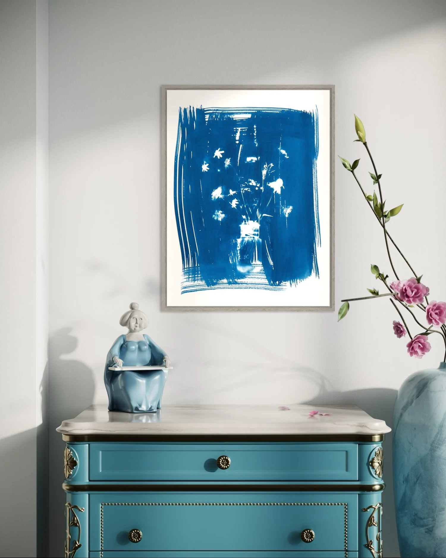 Jar of Flowers - 18x24 original cyanotype print — Stevie Oliver