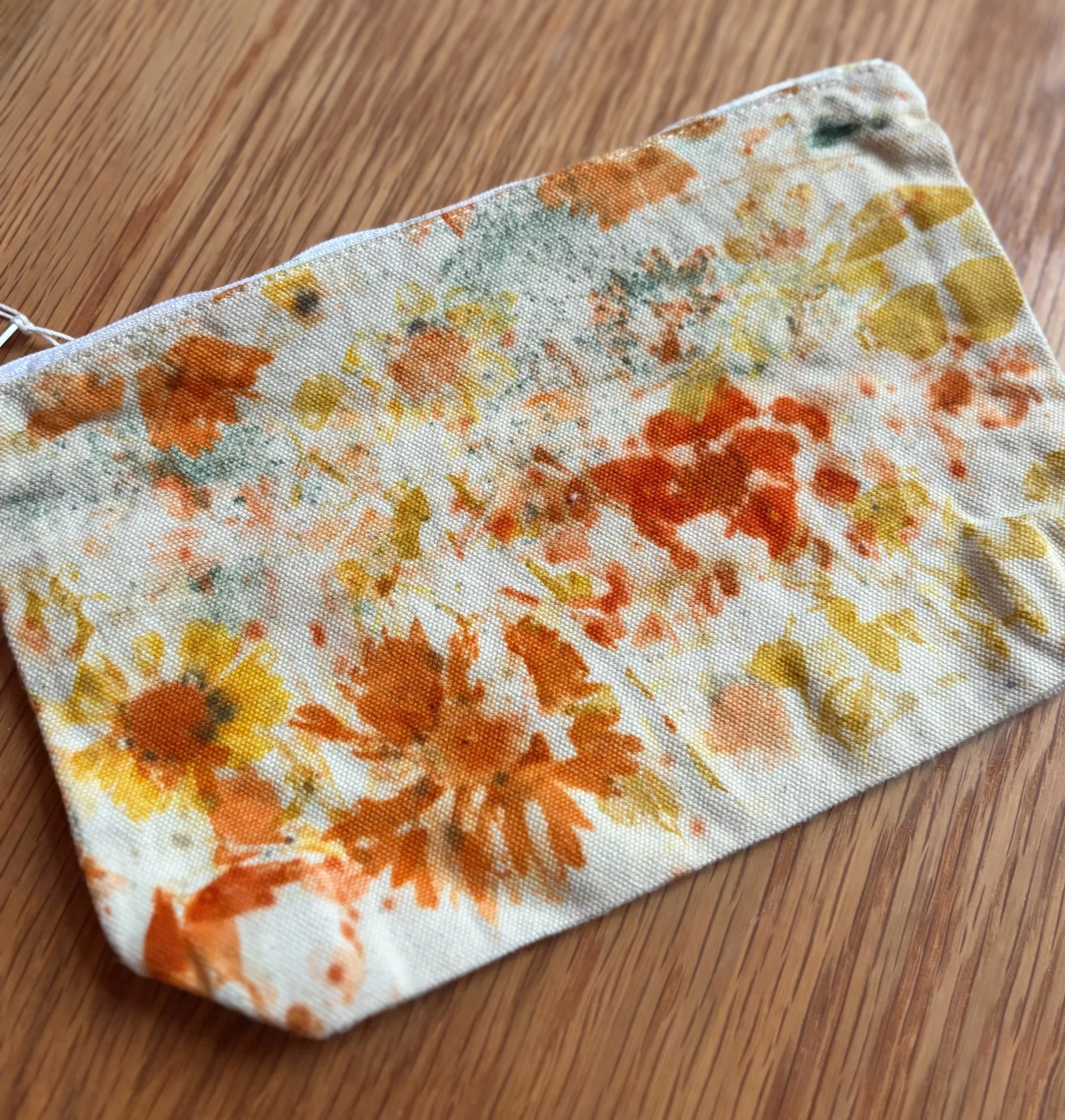 Natural dyed, Eco - printed zipper pouch