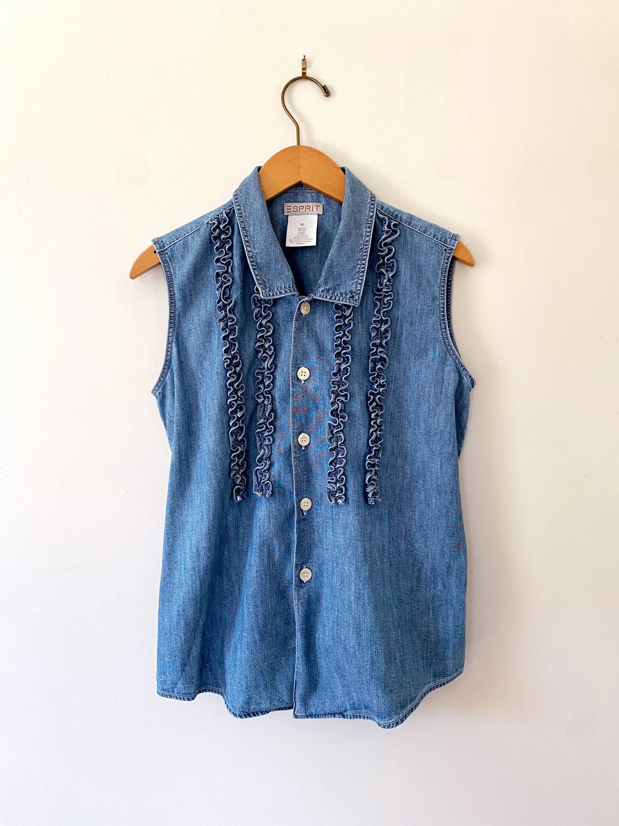 Denim Ruffle Sleeveless Top
