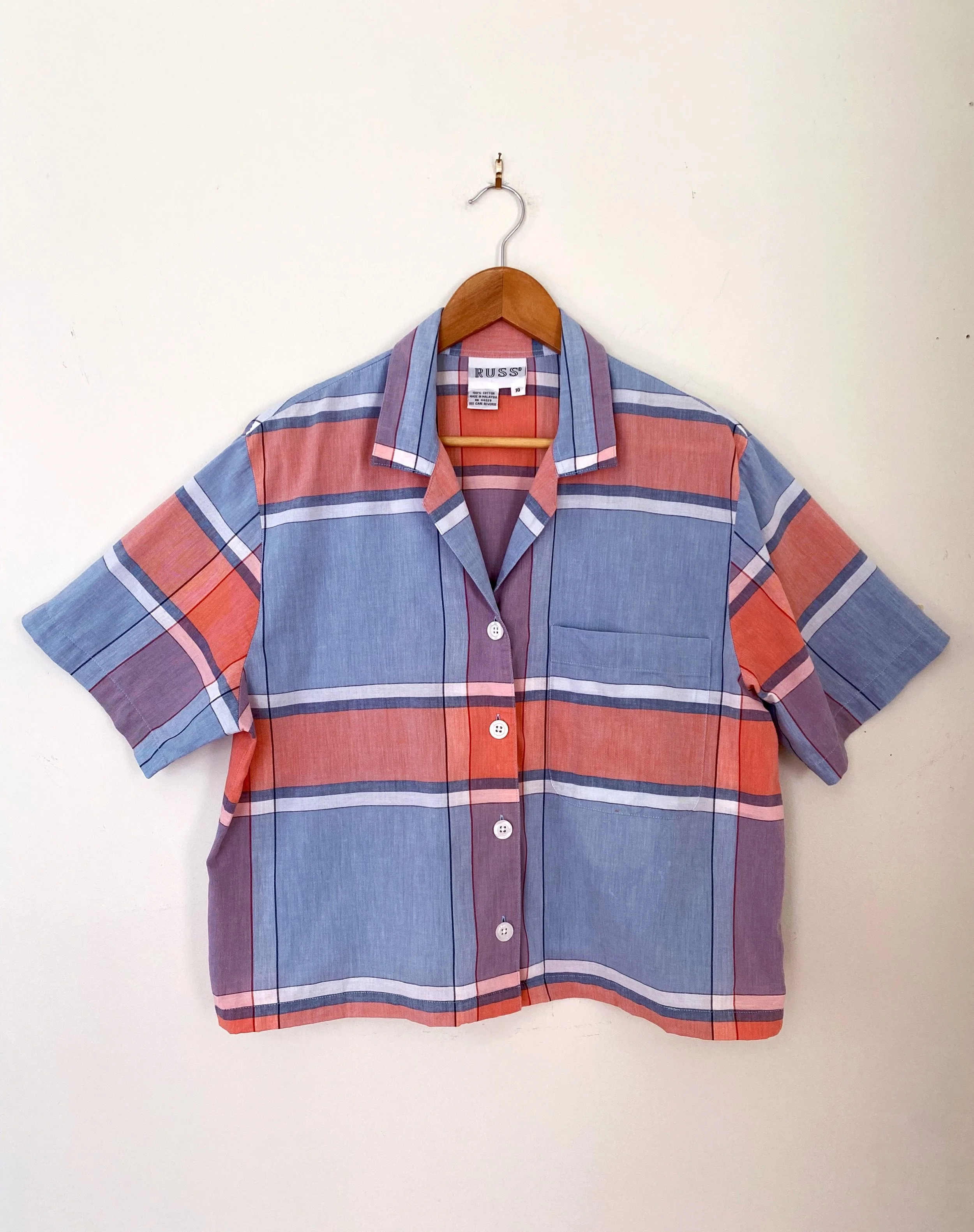 Blue and Red Plaid Top