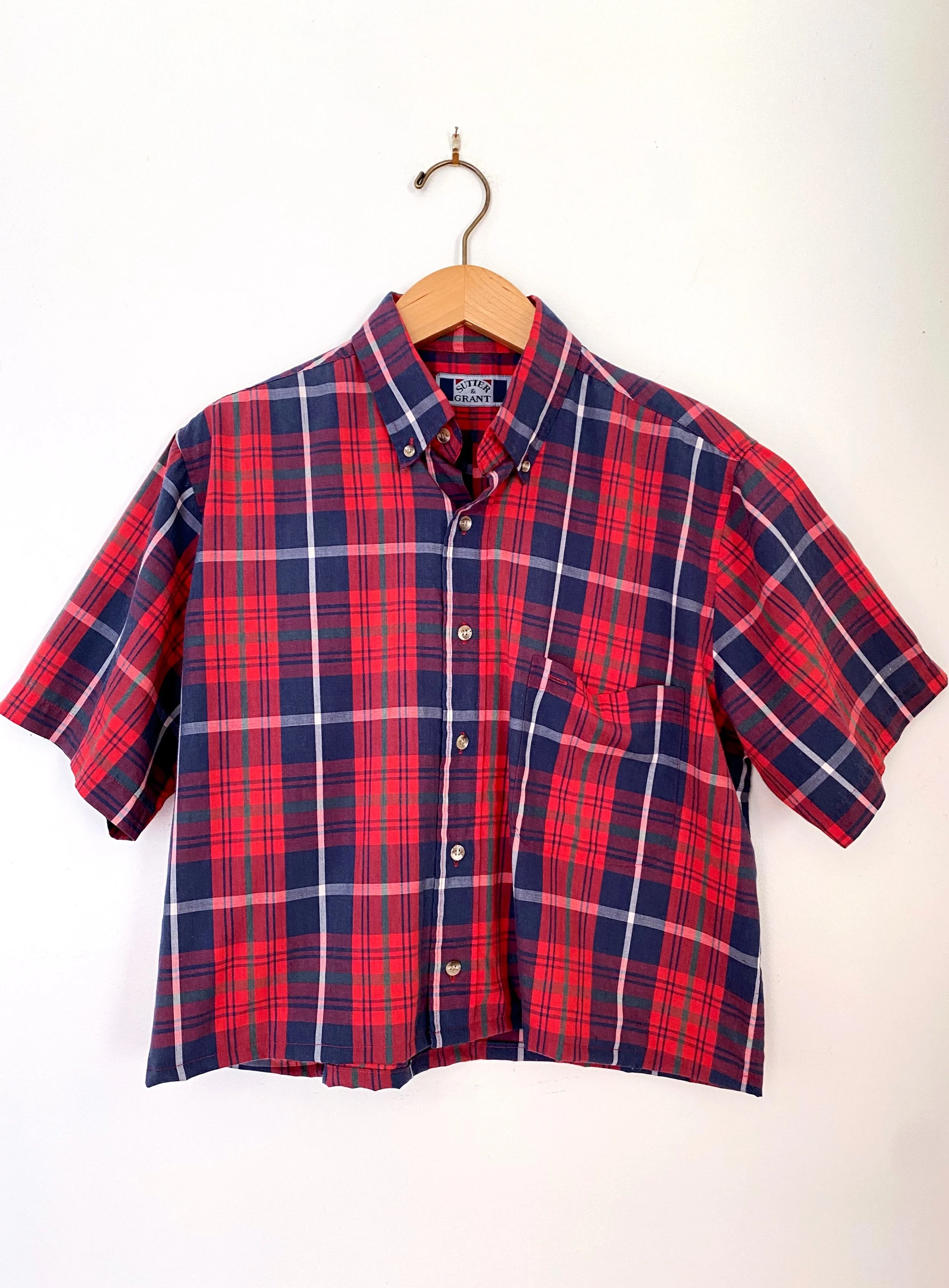 Red and Navy Plaid Top