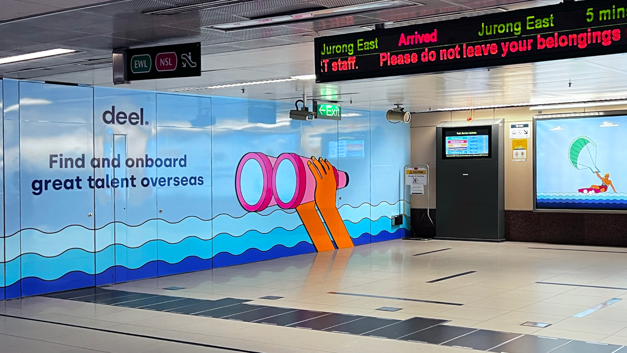 Outdoor ad of deel in an MRT station.