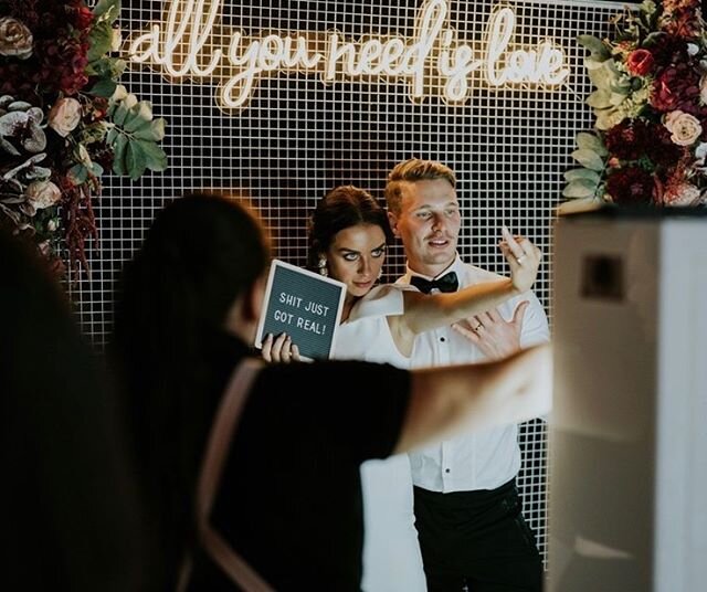 Throw back to these legends who&rsquo;s wedding is now featured in @hellomaymagazine ✨

Epic wedding and great vibes! 
Photobooth by @thephotoboothgirl 
Backdrop, Neon and florals by us! 
Photo credit: @anchorandhopephotography
