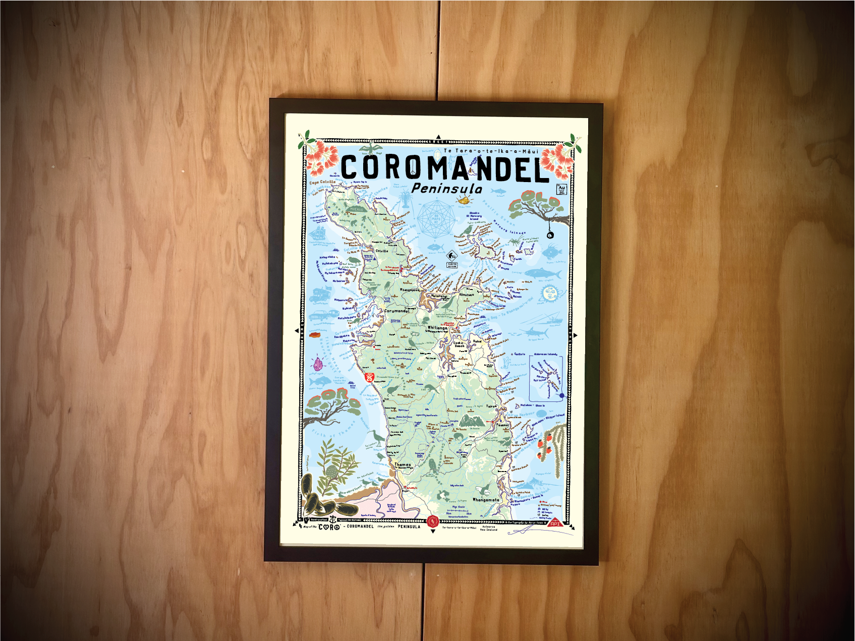 BB Map of the CORO - Coromandel 'the golden’ Peninsula Framed Print