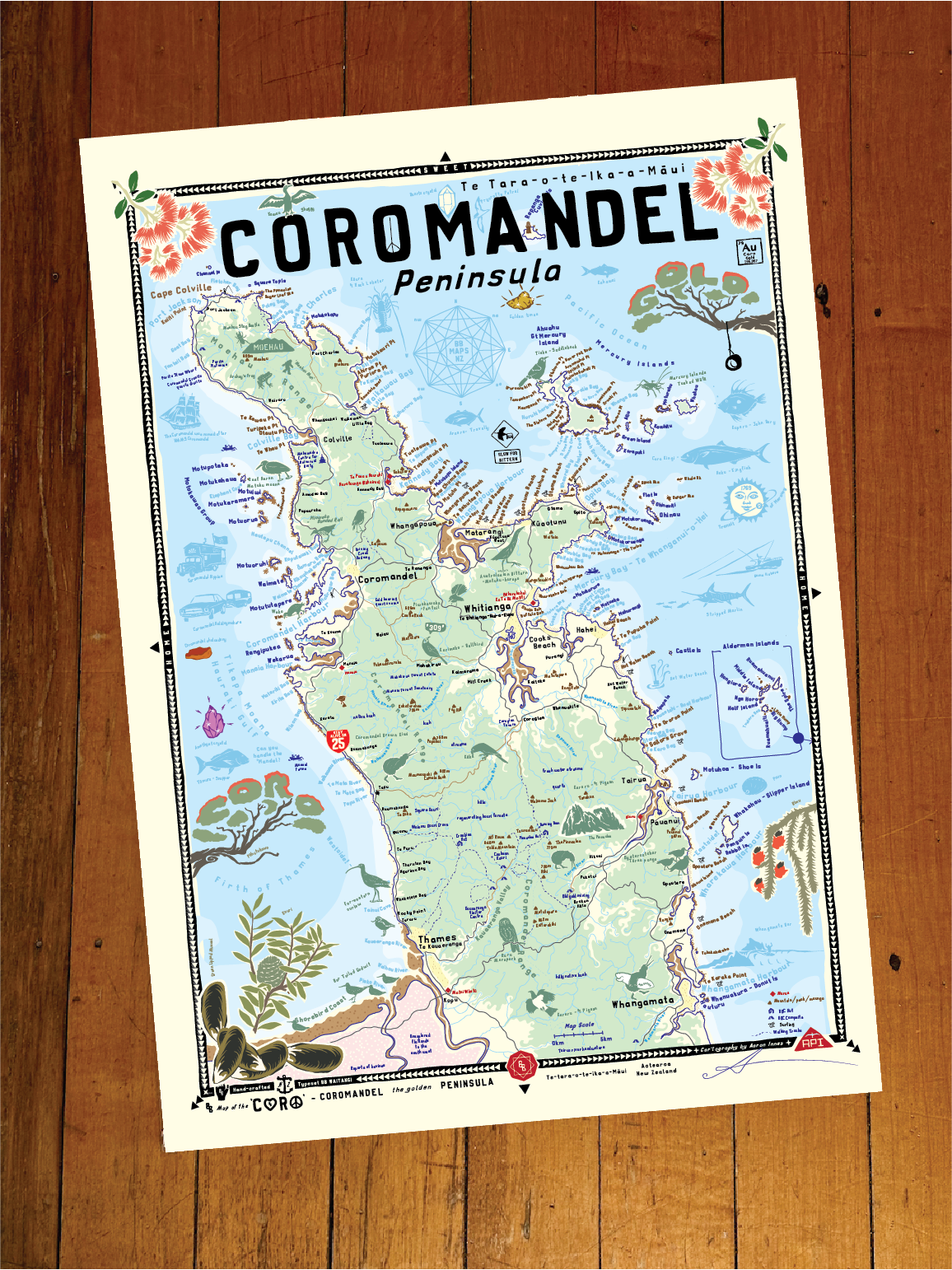 BB Map of the CORO - Coromandel 'the golden’ Peninsula Unframed Print
