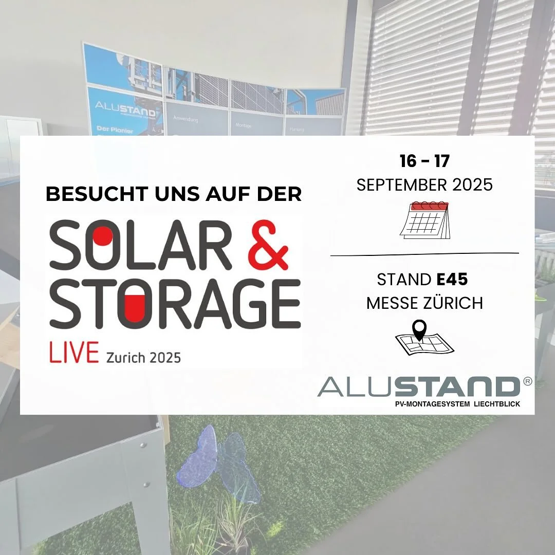 Besucht uns auf der Solar &amp; Storage Live in Z&uuml;rich! ☀️
📅 16.&ndash;17. September 2025&nbsp;
📍 Messe Z&uuml;rich &ndash; Stand E45
&nbsp;
Wir pr&auml;sentieren euch unser innovatives Einlegesystem f&uuml;r Photovoltaikanlagen.
Komm vorbei u
