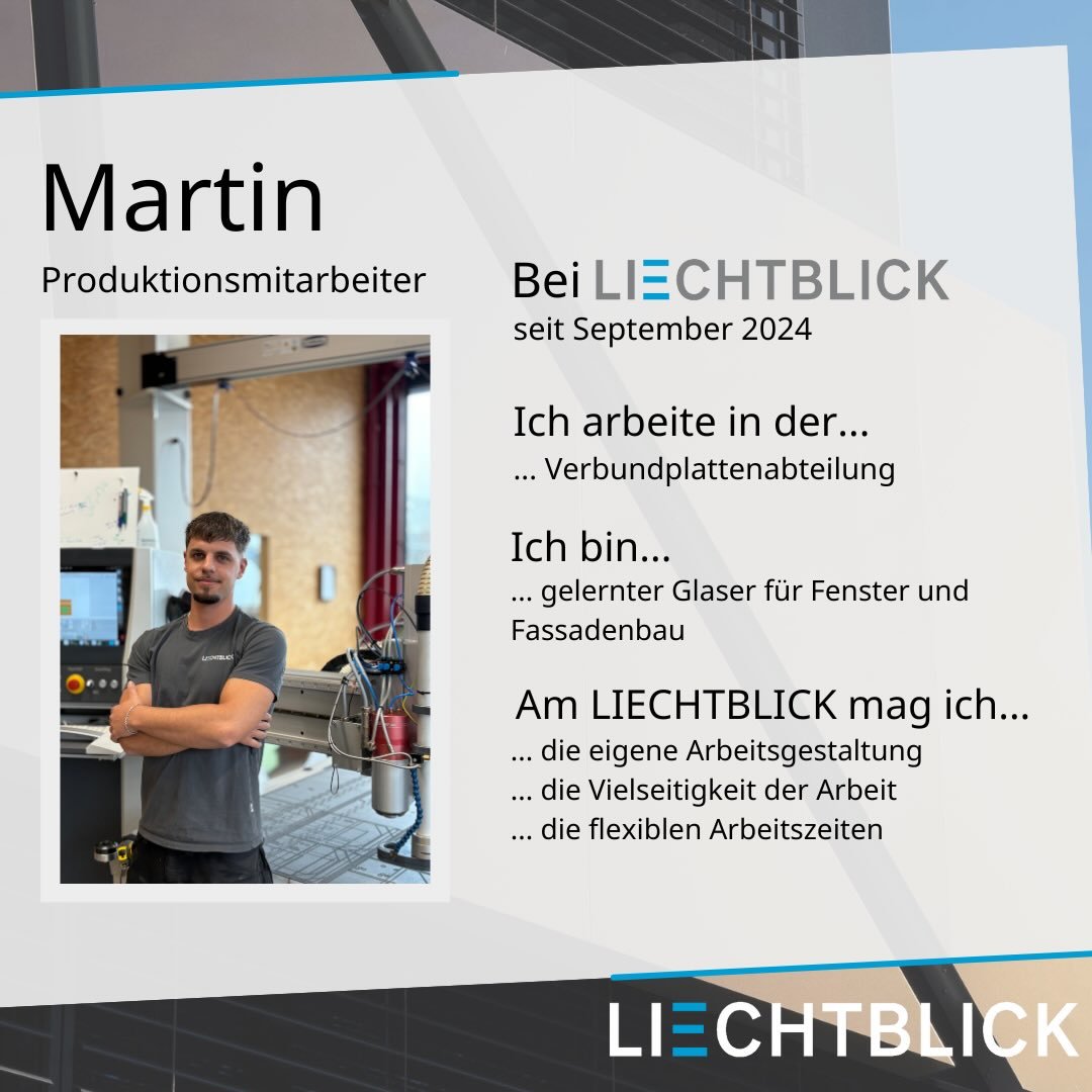 Hinter jeder verrichteten Arbeit steckt ein Verarbeitungsprofi.
D&uuml;rfen wir vorstellen?

Martin der Allrounder

#liechtblick #schaffhausen #mitarbeiter #mitarbeiterportrait#arbeit #vorstellen #allrounder