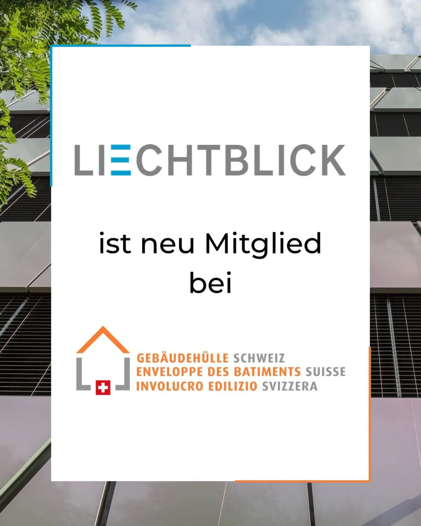 Die @werkstatt_liechtblick ist neu Mitglied bei @gebaeudehuelleschweiz .

Gemeinsam engagieren wir uns f&uuml;r Qualit&auml;t, Kompetenz und starke Partnerschaften in der Geb&auml;udeh&uuml;llen-Branche.

Wir bieten Dienstleistungen in den Bereichen 
